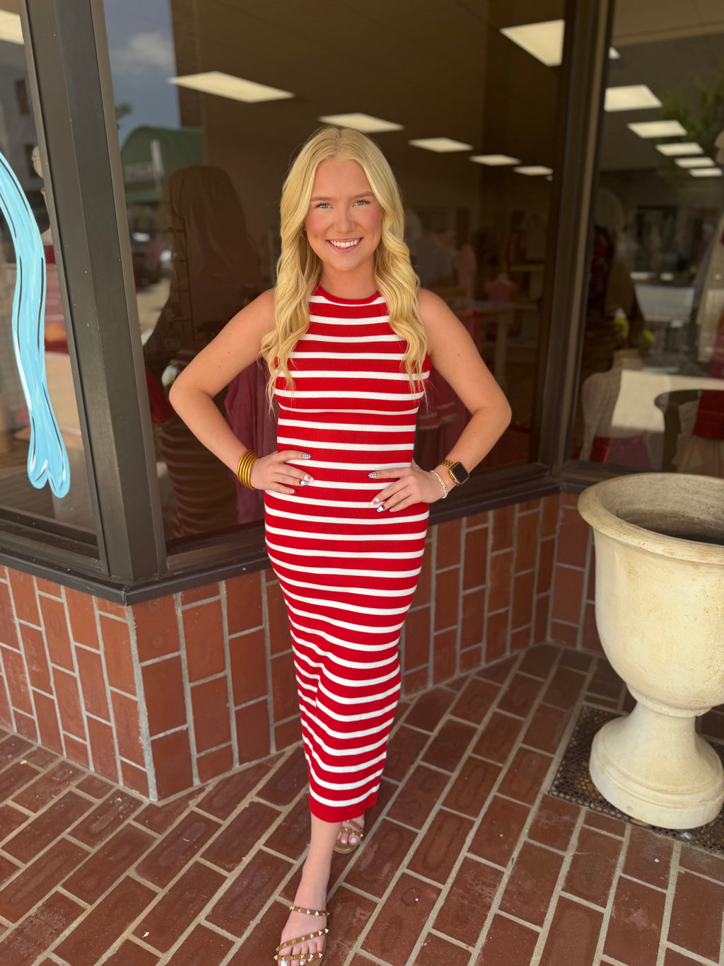 Red Striped Midi Dress