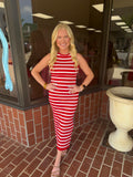 Red Striped Midi Dress