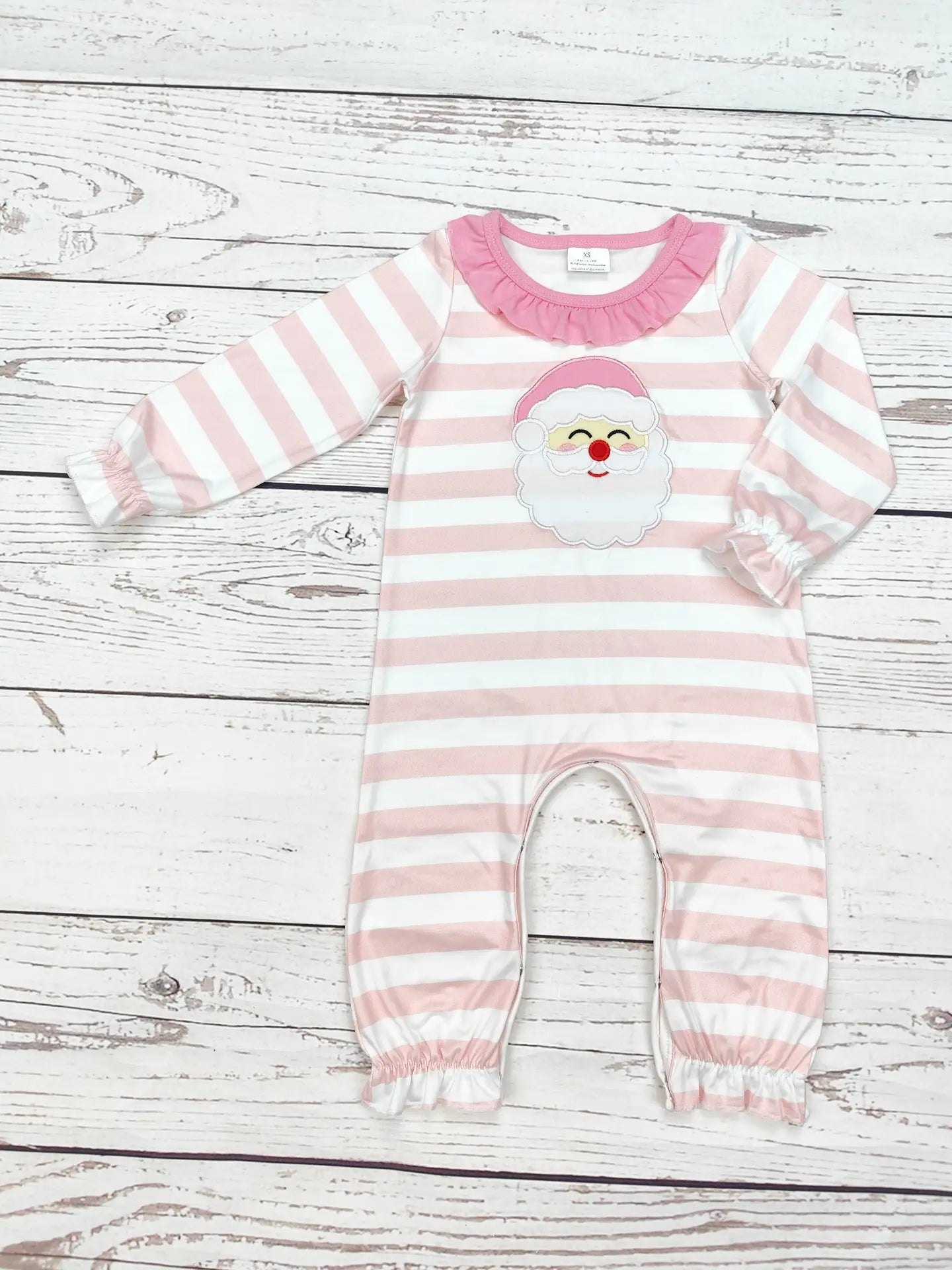 Santa's Pink Striped Romper