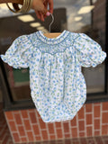 Glory Blue Floral Smocked Bubble