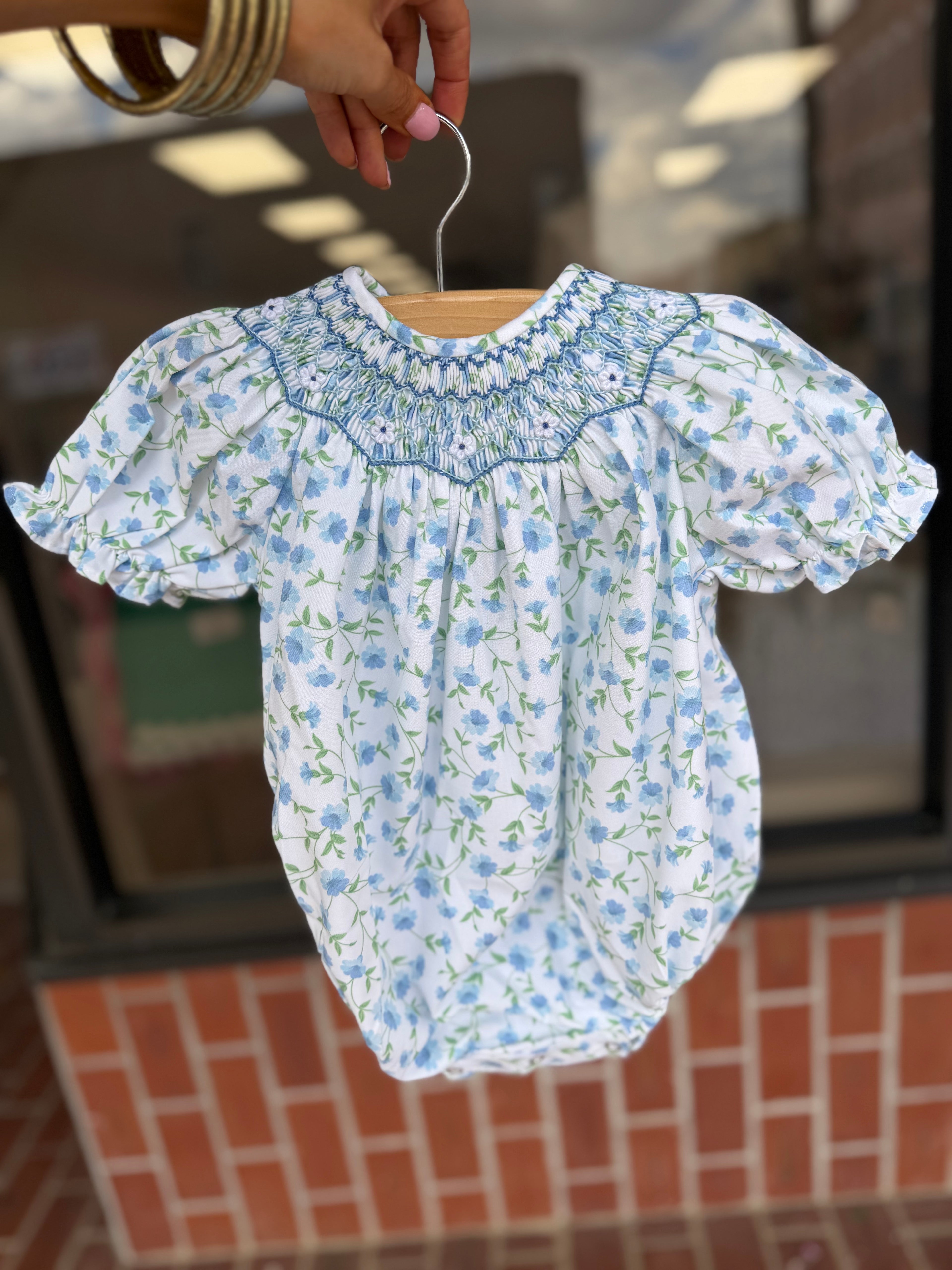 Glory Blue Floral Smocked Bubble