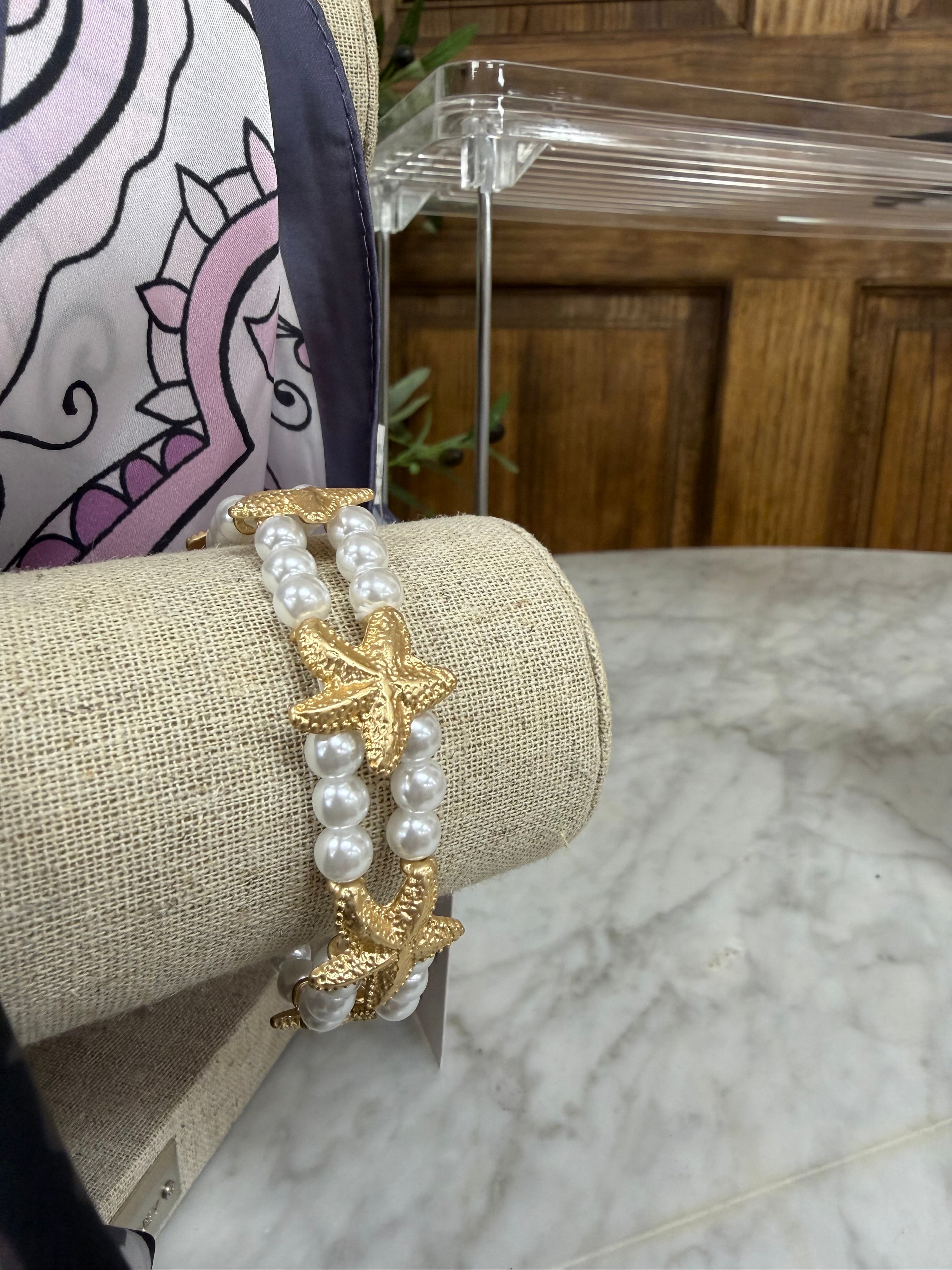 Starfish & Double Layered Pearl Bracelet