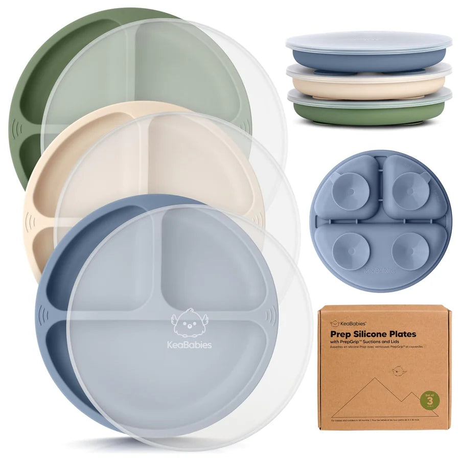 Silicone Suction Plates with Lids- Slate