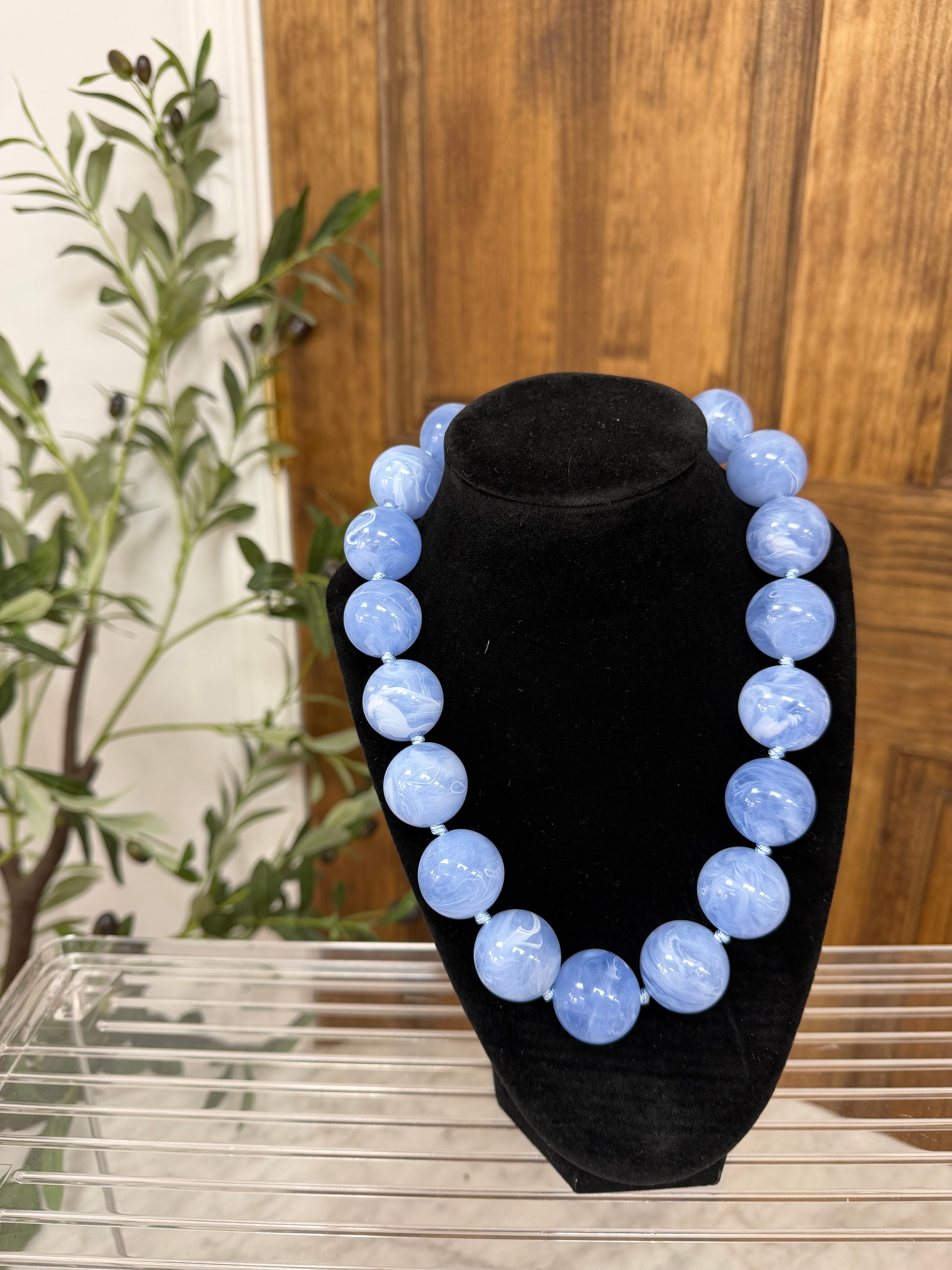 Marble Ball Necklace- Light Blue