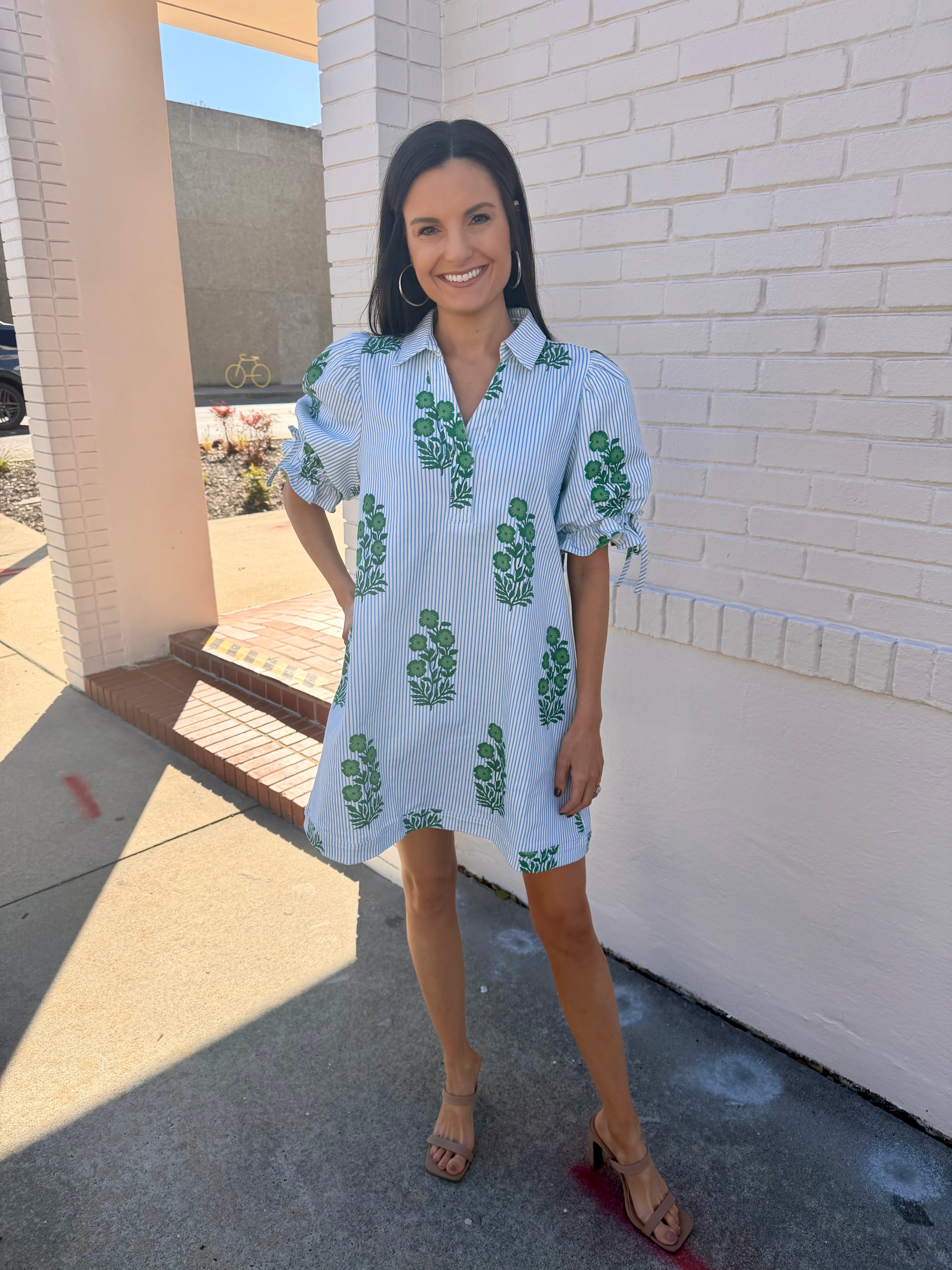 Green Striped Floral Dress