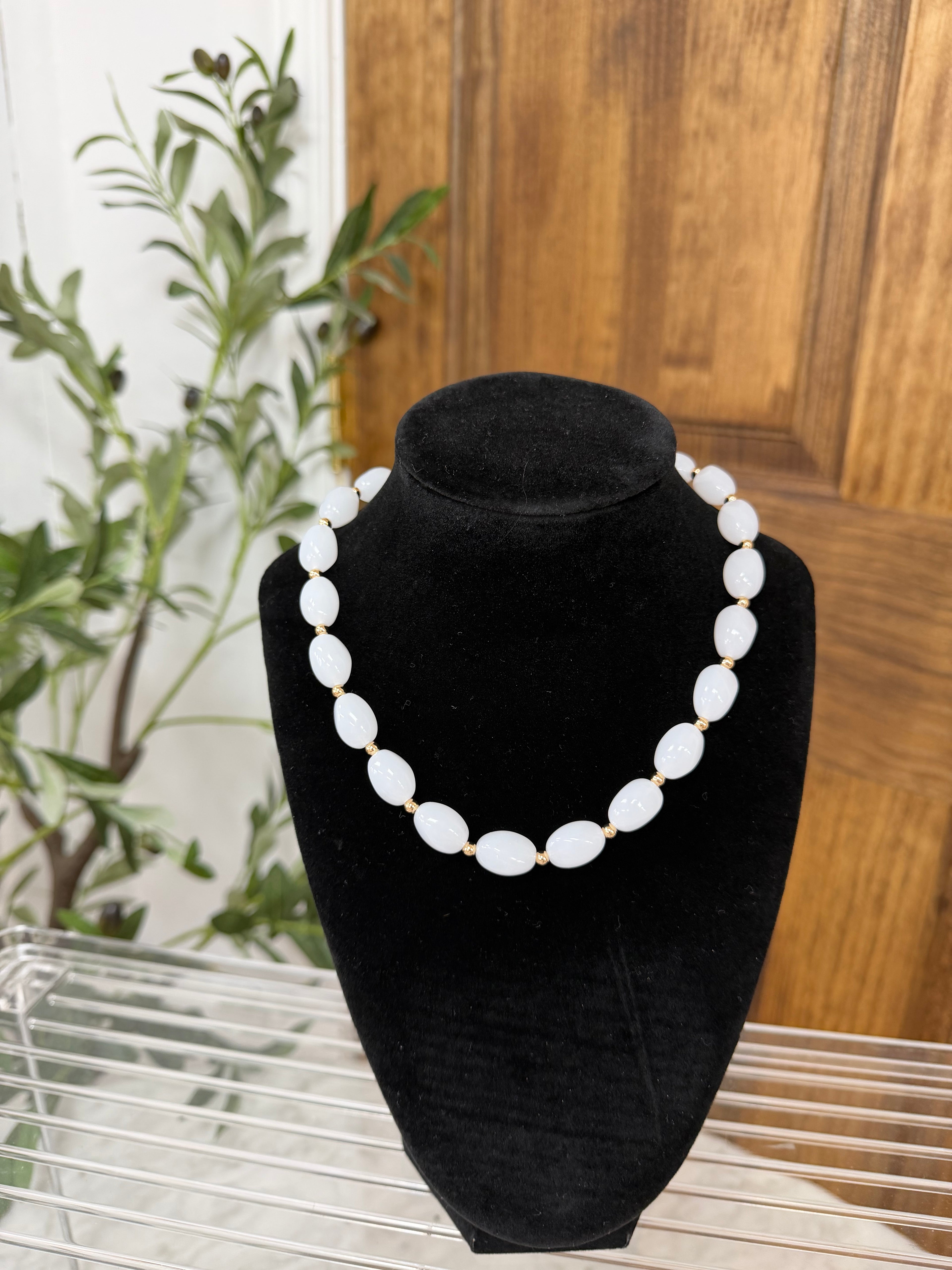 Marble Oval Stone & CCB Ball Necklace