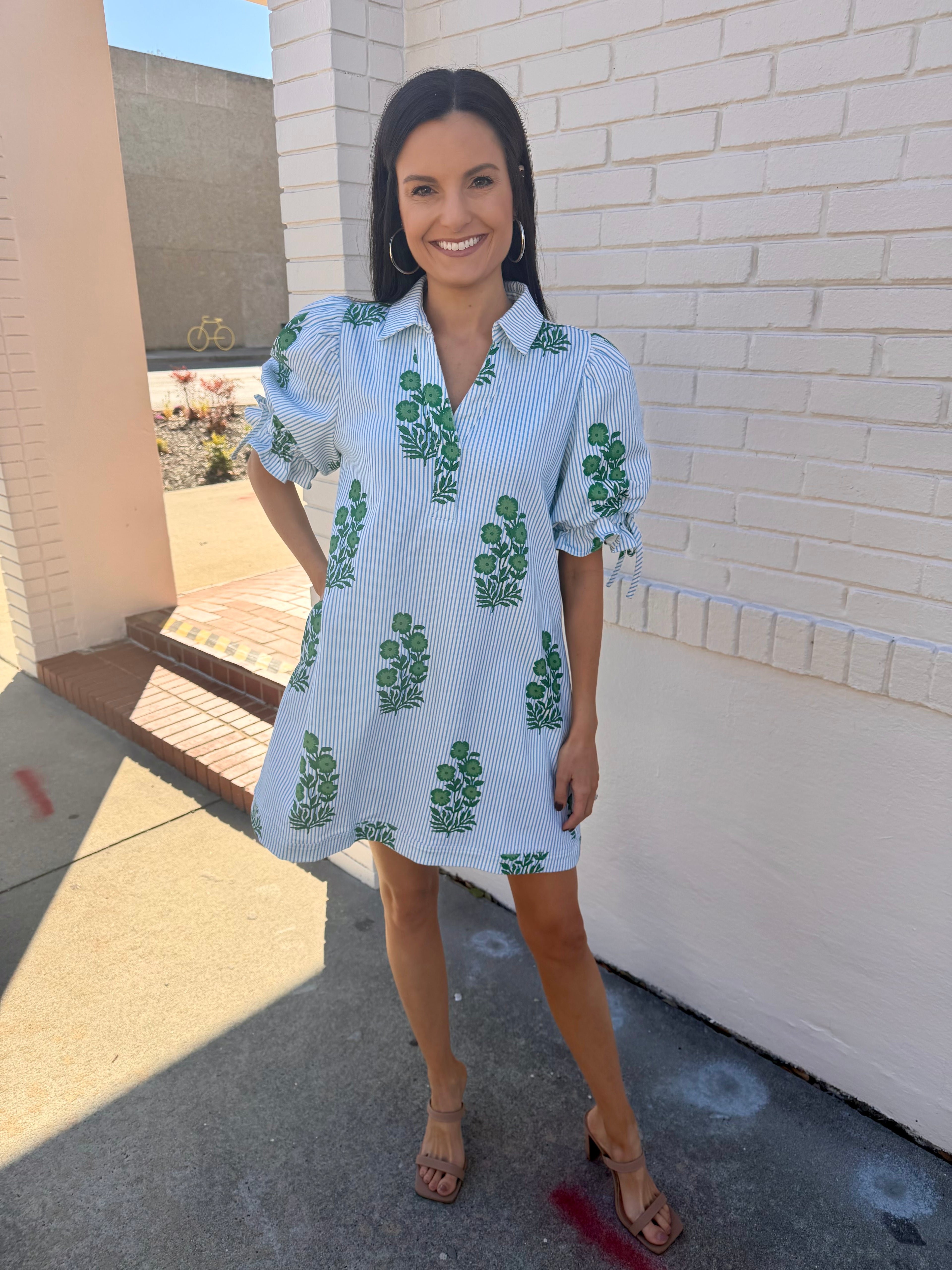 Green Striped Floral Dress