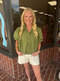 Olive Green Bubble Sleeve Top