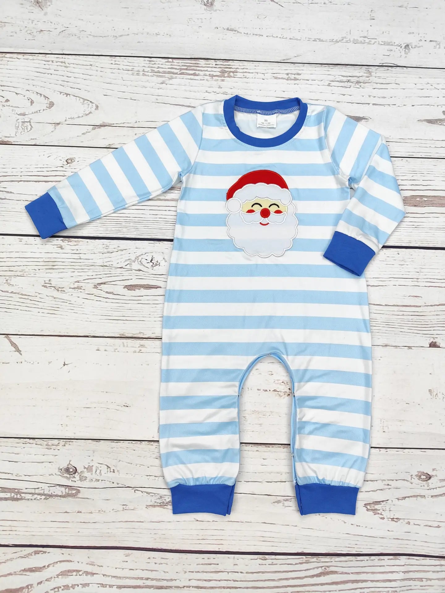 Santa's Blue Striped Romper