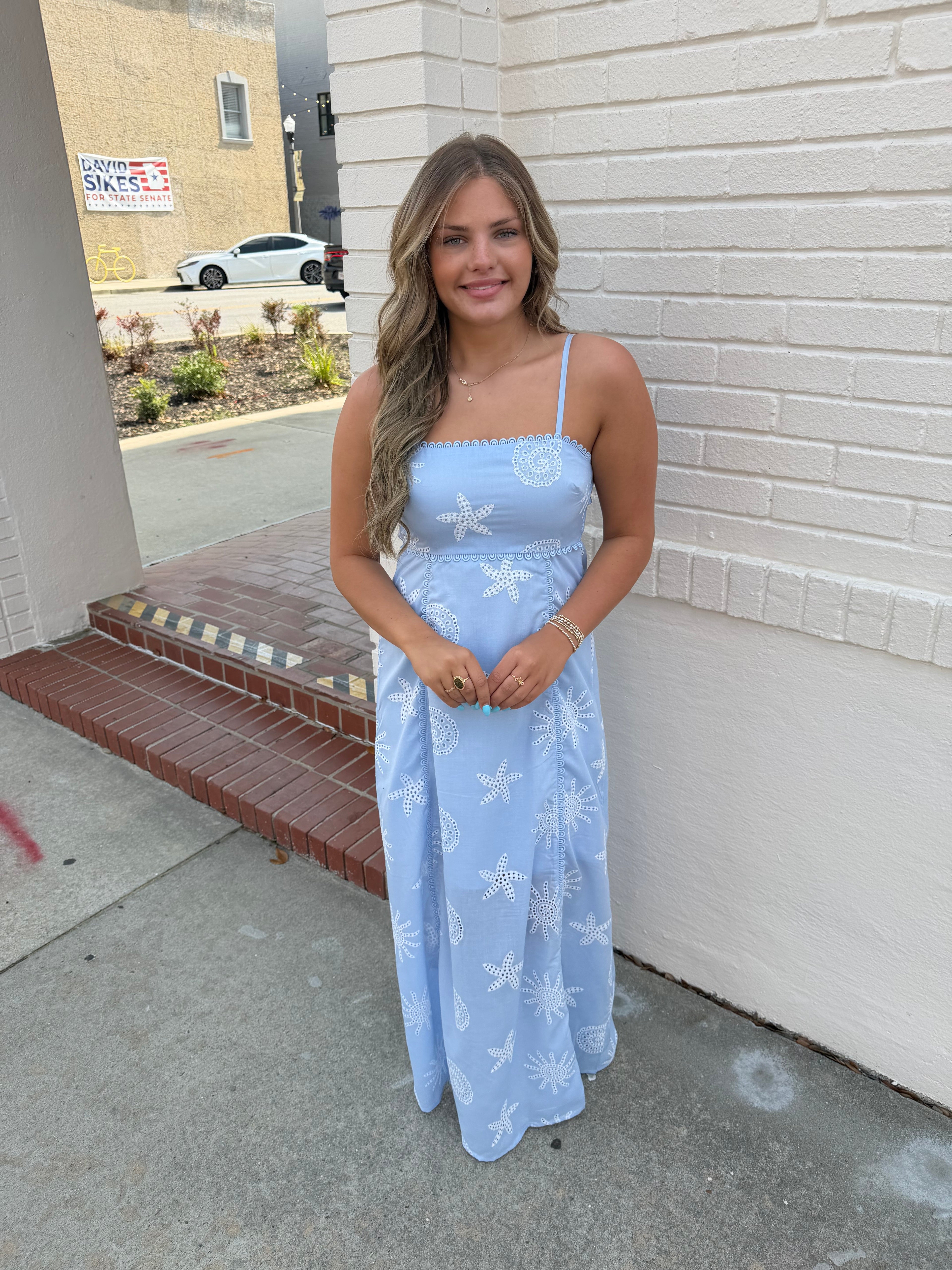 Seashell Embroidery Maxi Dress