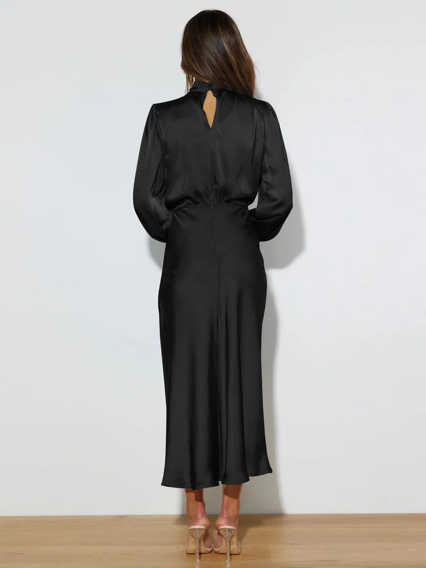 Black Satin Midi Dress