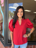 Rust V-Neck Textured Top