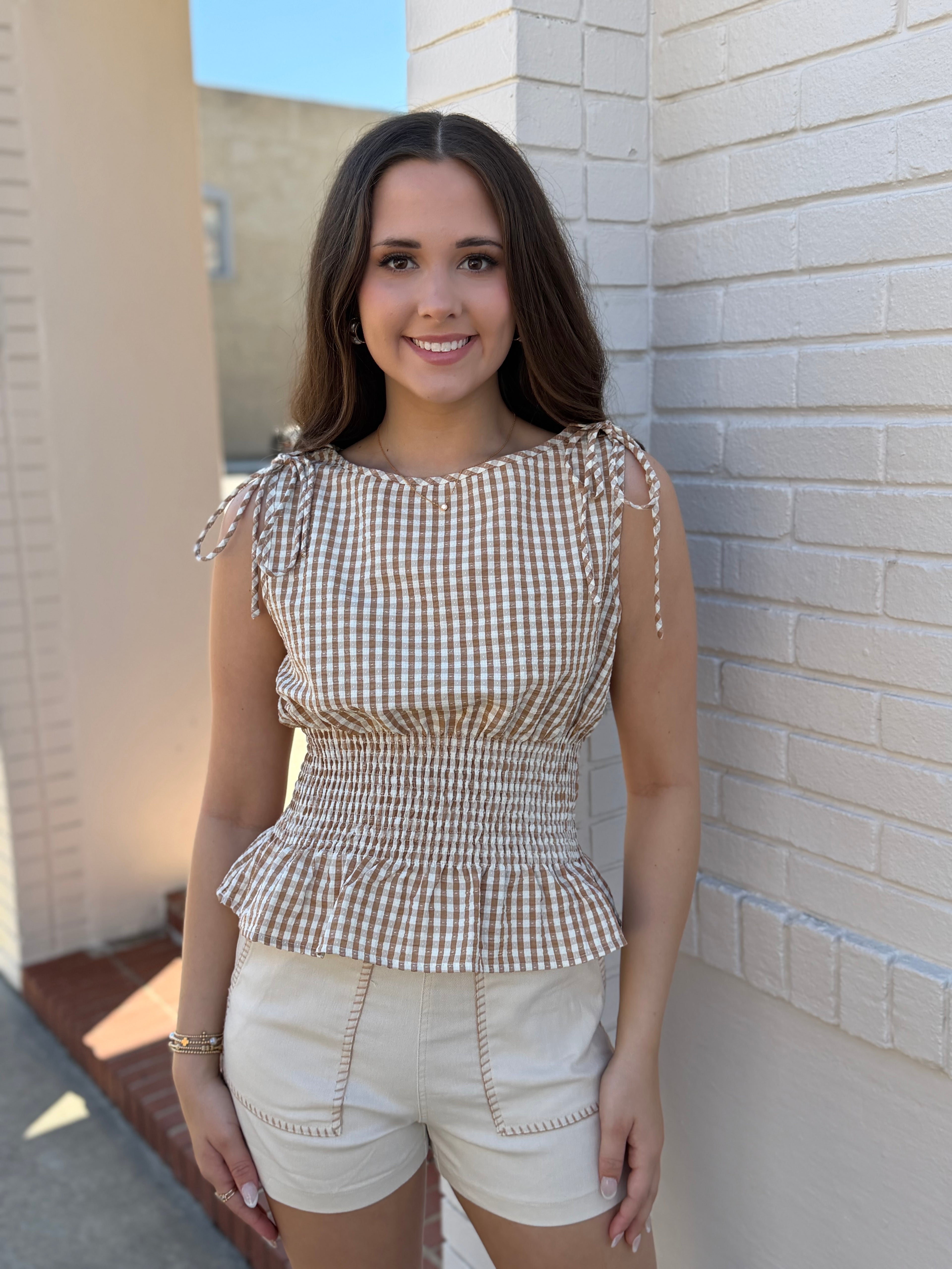 Latte Gingham Tank Top