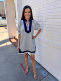 Navy Blue and White Striped Dress