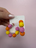 Color Blocked Raffia Ball Hoops