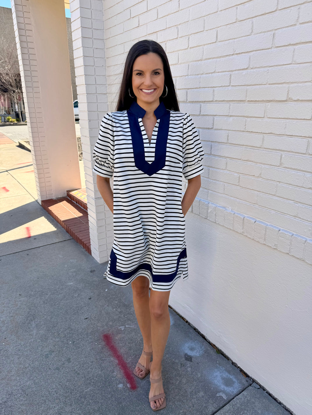 Navy Blue and White Striped Dress