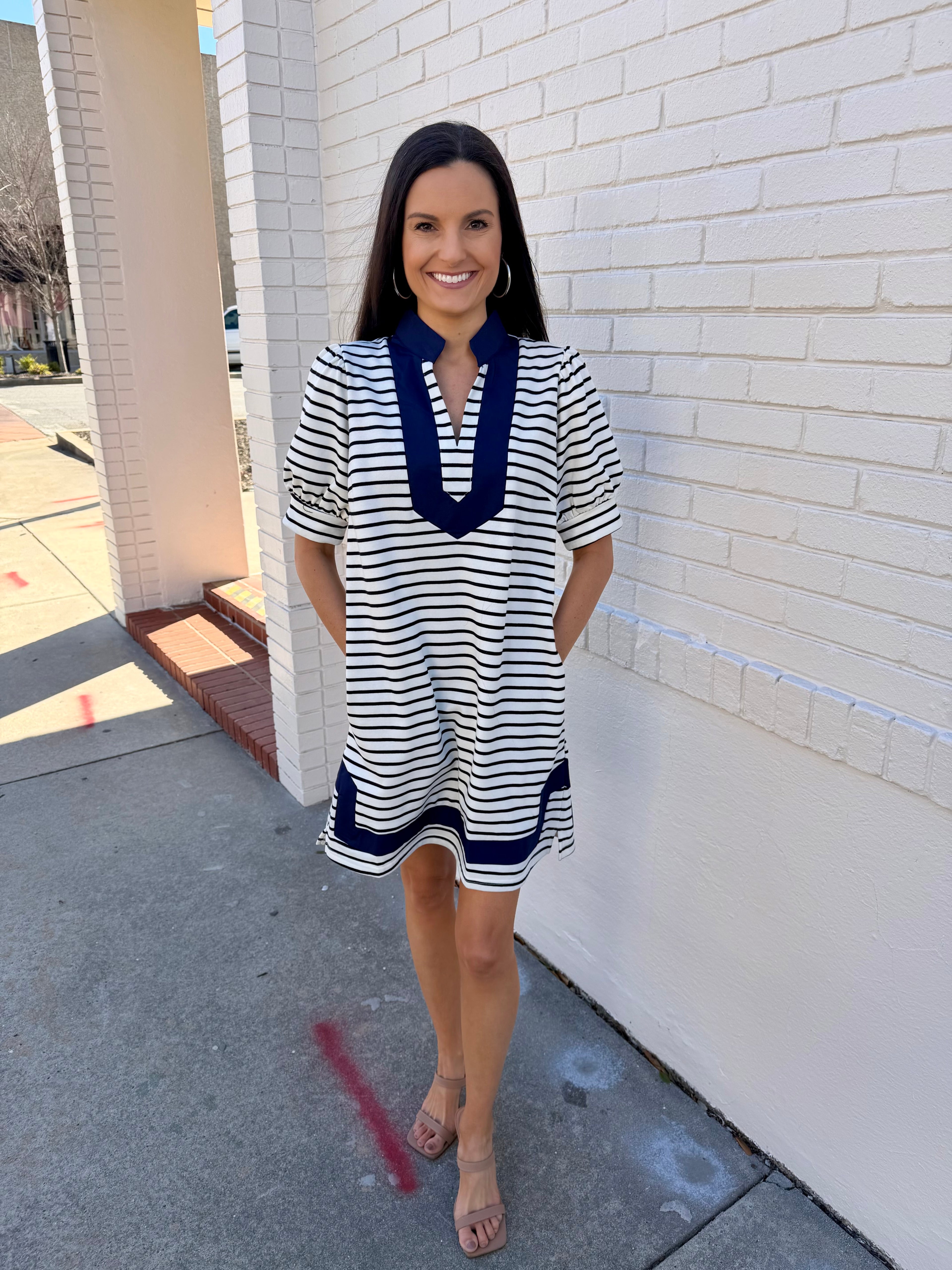 Navy Blue and White Striped Dress