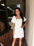 Puff Short Sleeve Square Neck Heavy Knit Mini Dress