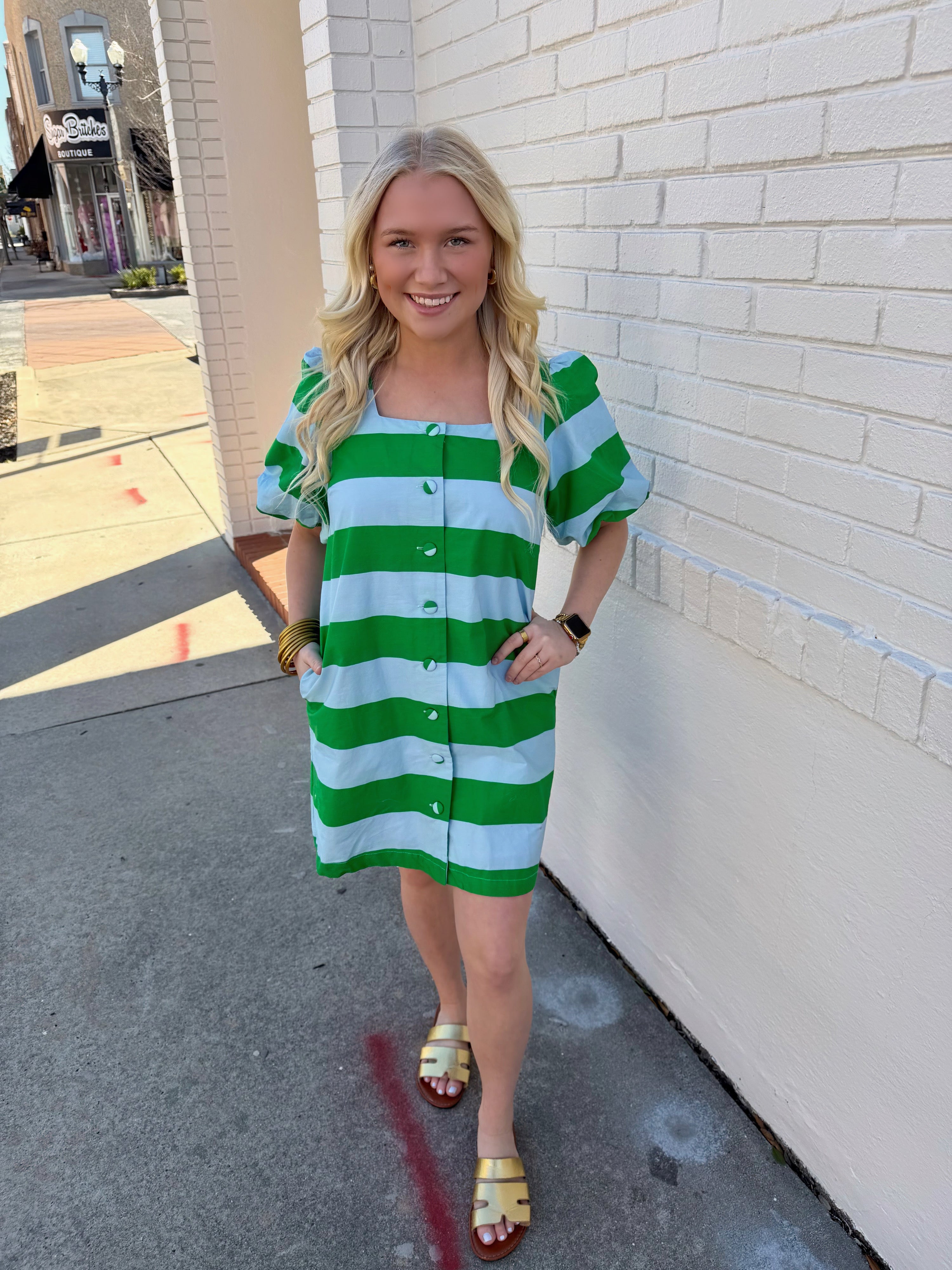 Charlie's Blue & Green Striped Dress