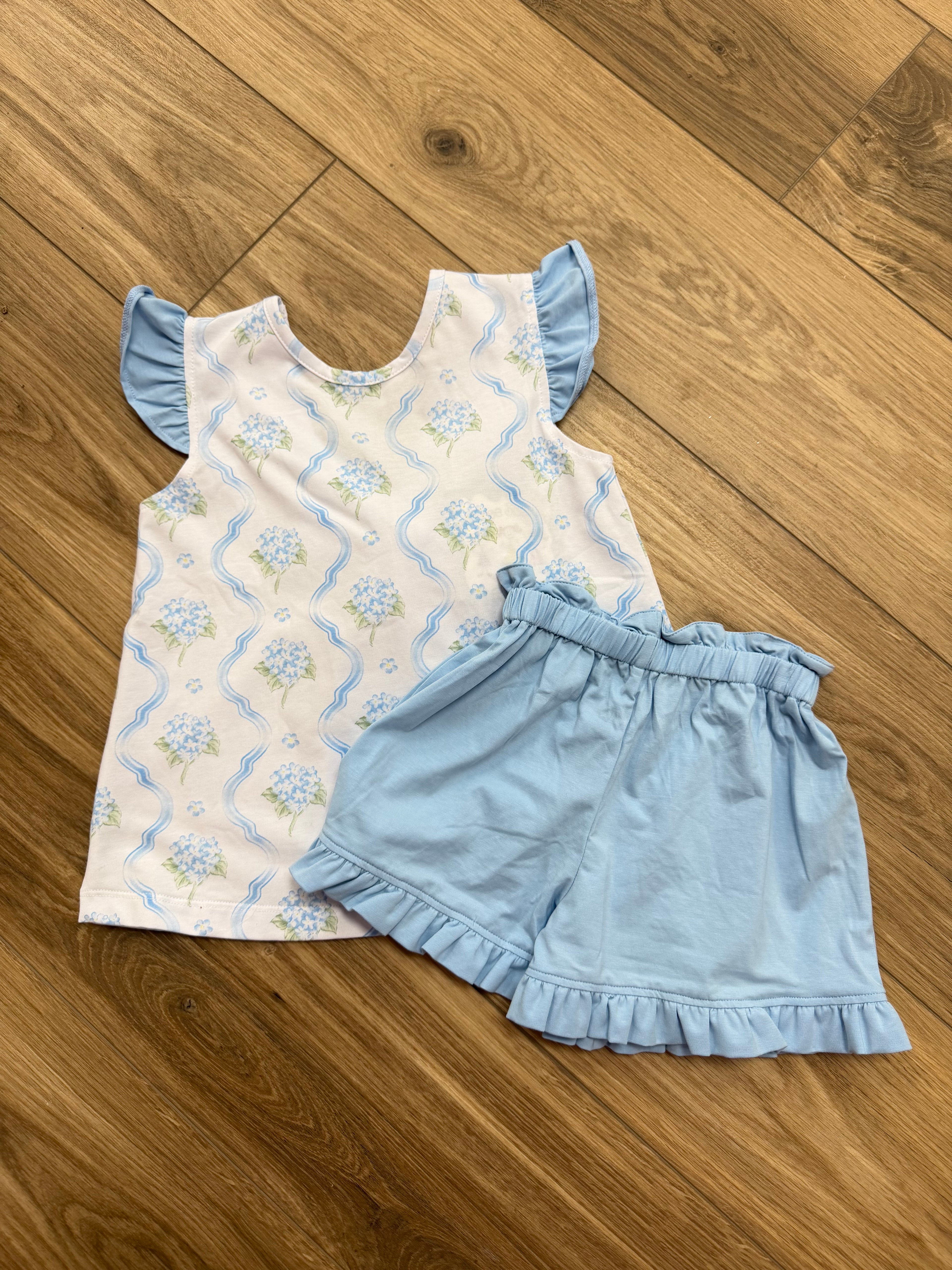 Blue Hydrangea Shorts Set