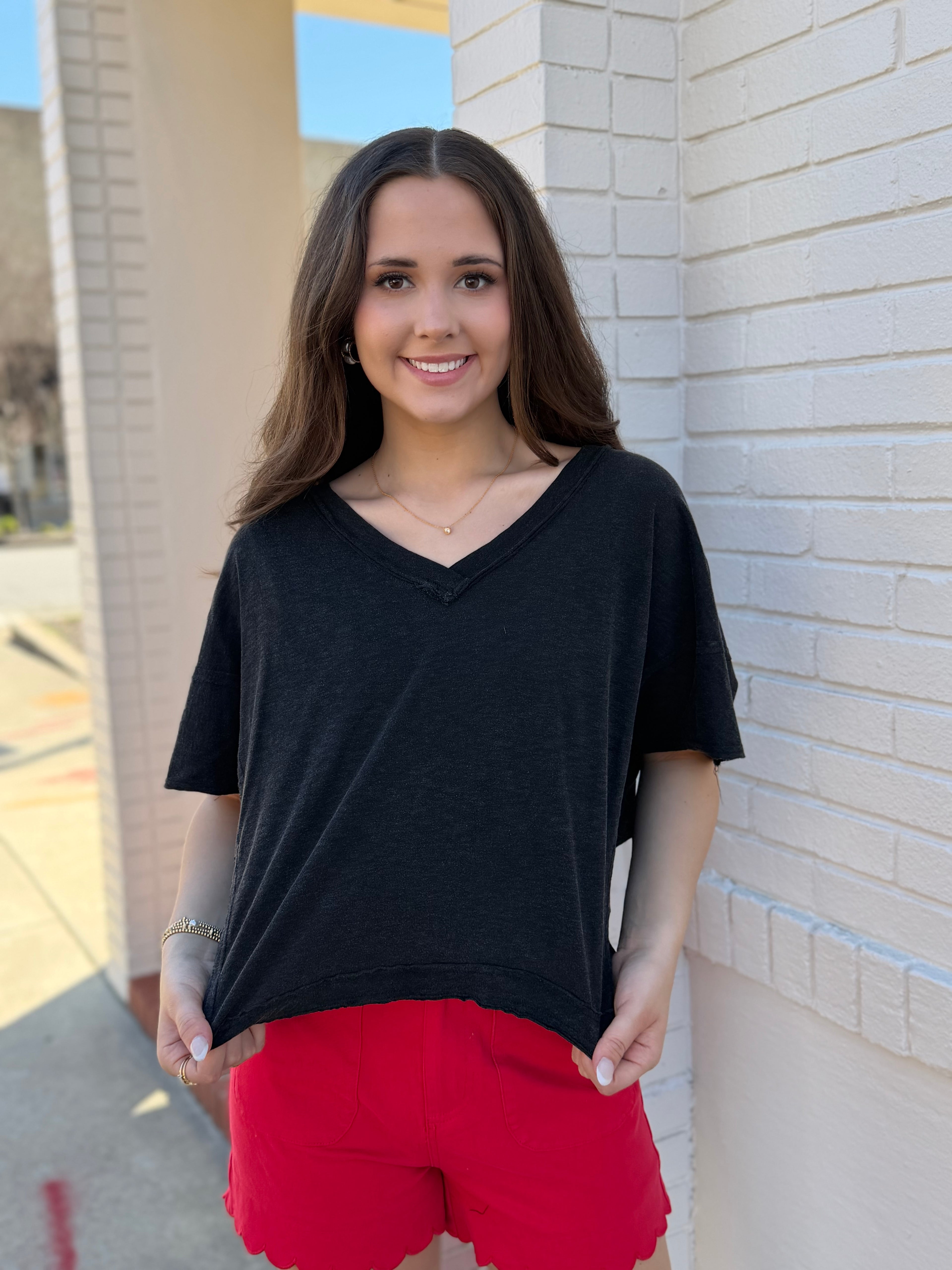 Charcoal Grey Washed V-Neck Tee