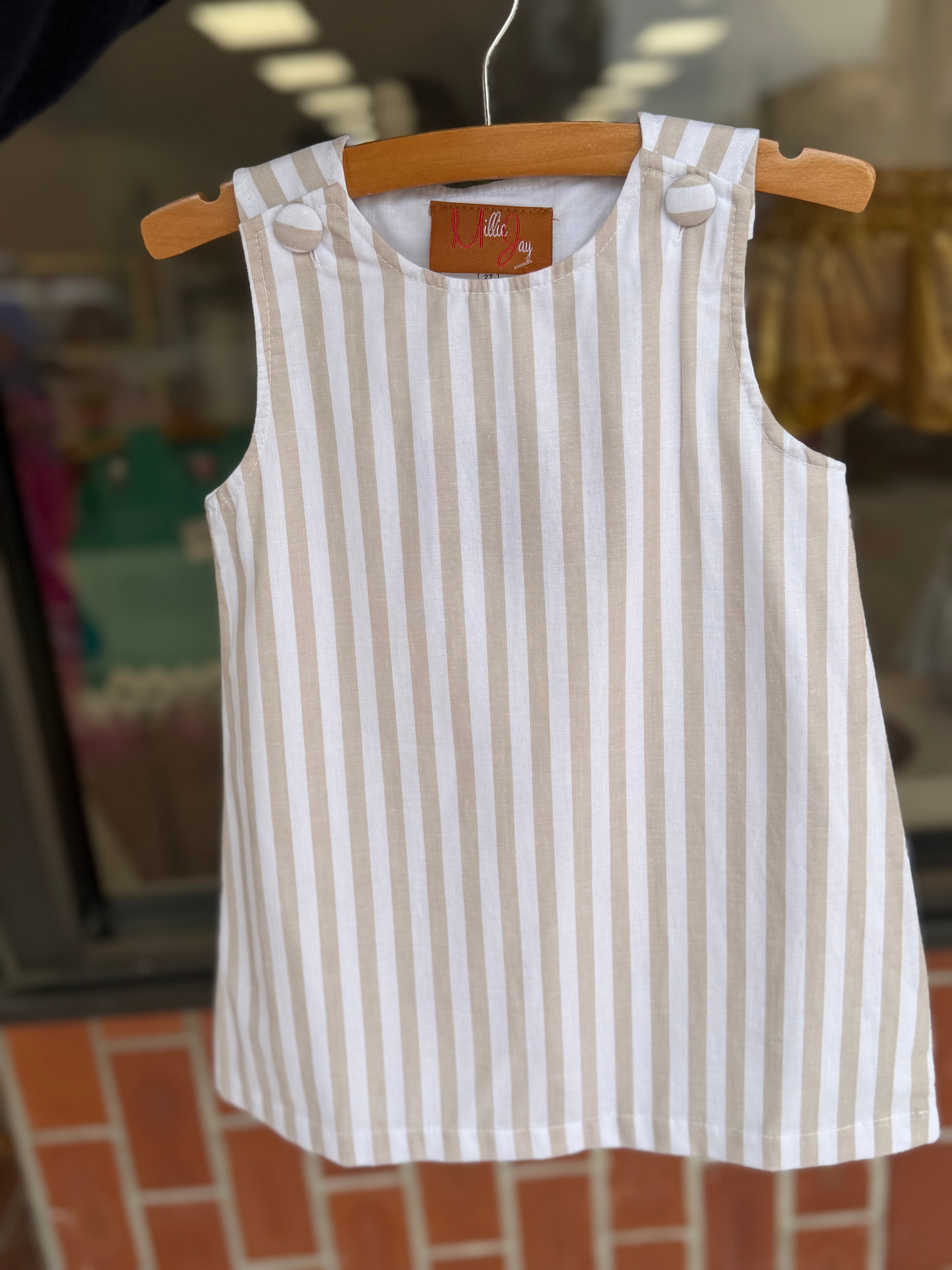 Addison A-line Dress- Khaki Stripe