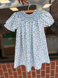 Glory Blue Floral Smocked Dress