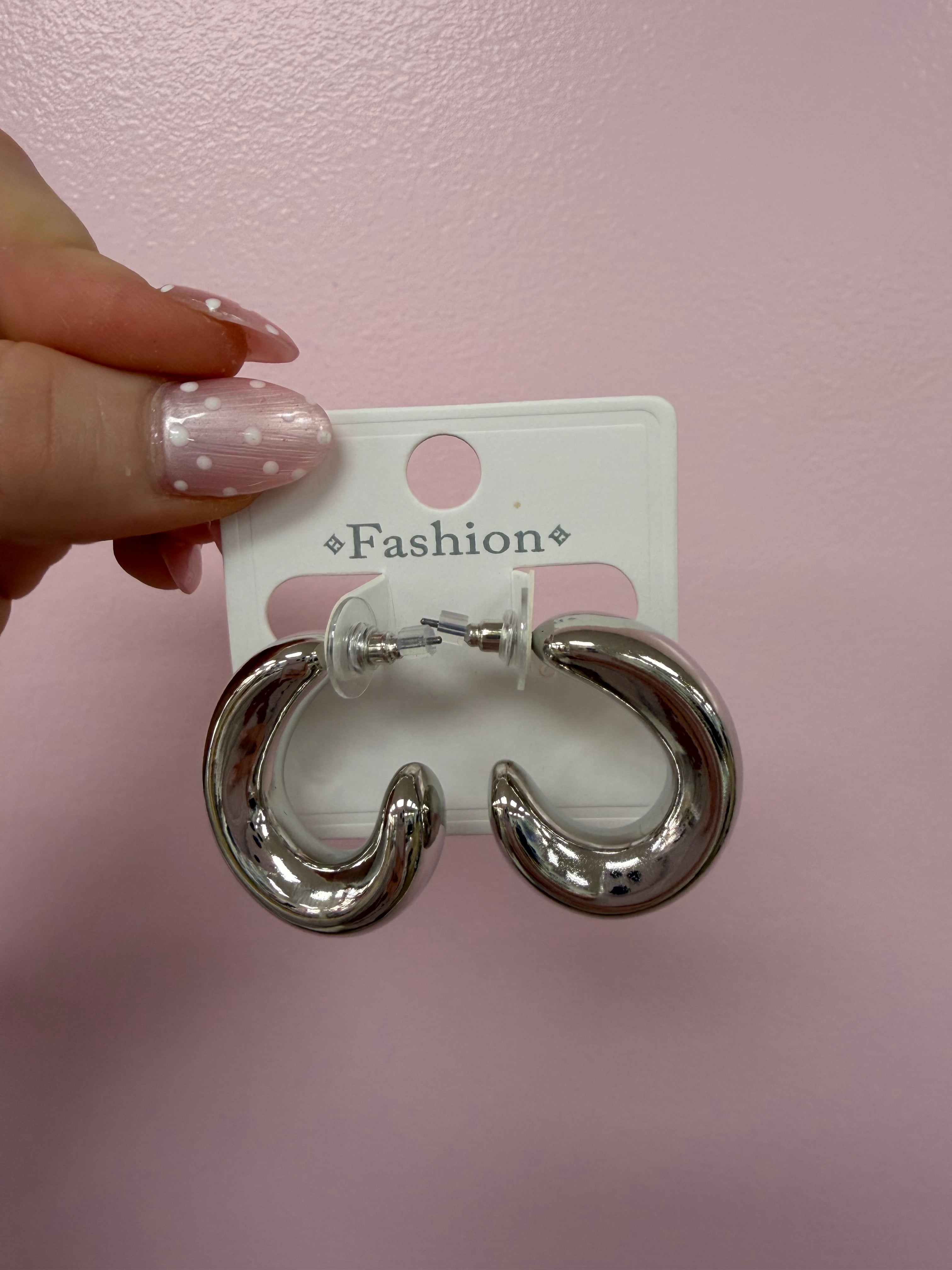 Moon Shaped Silver Hoop Earrings