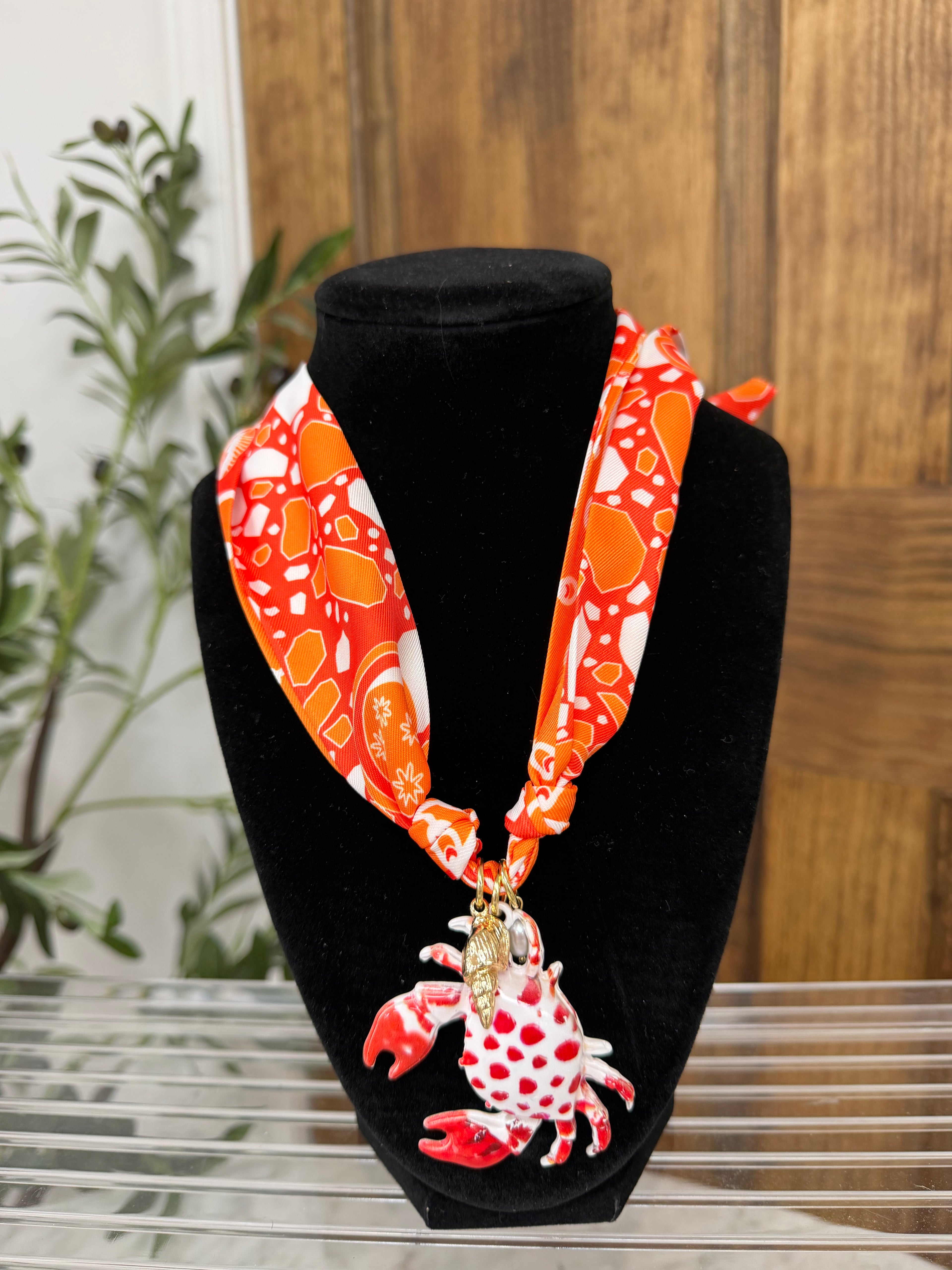 Crab Pendant Scarf Necklace
