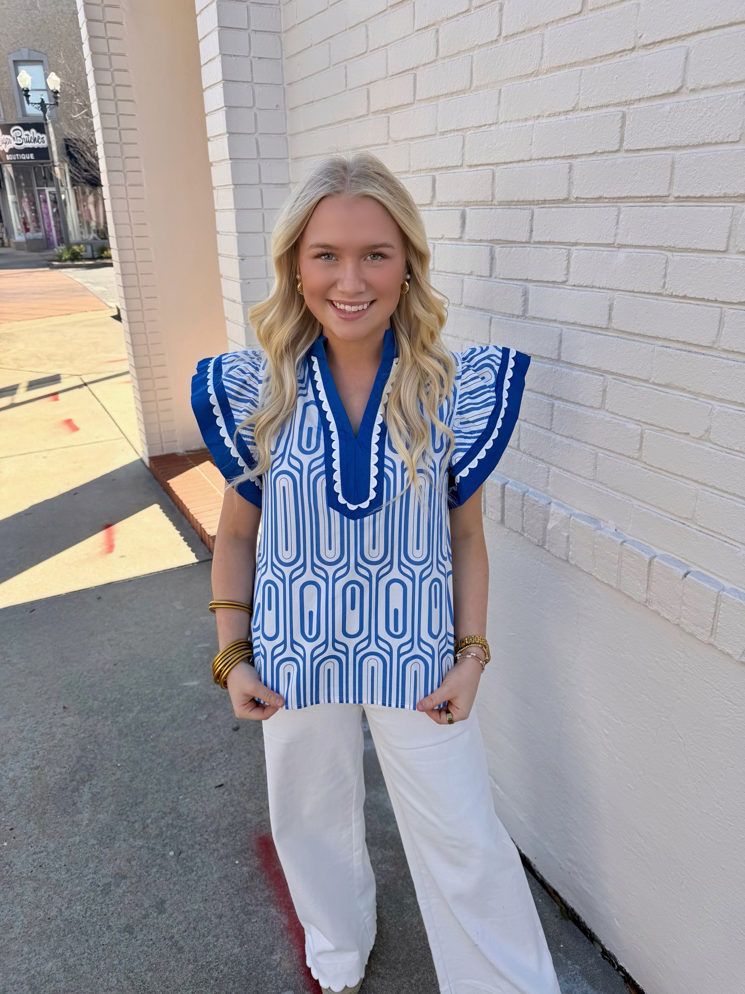 Royal Blue Retro Scalloped Top