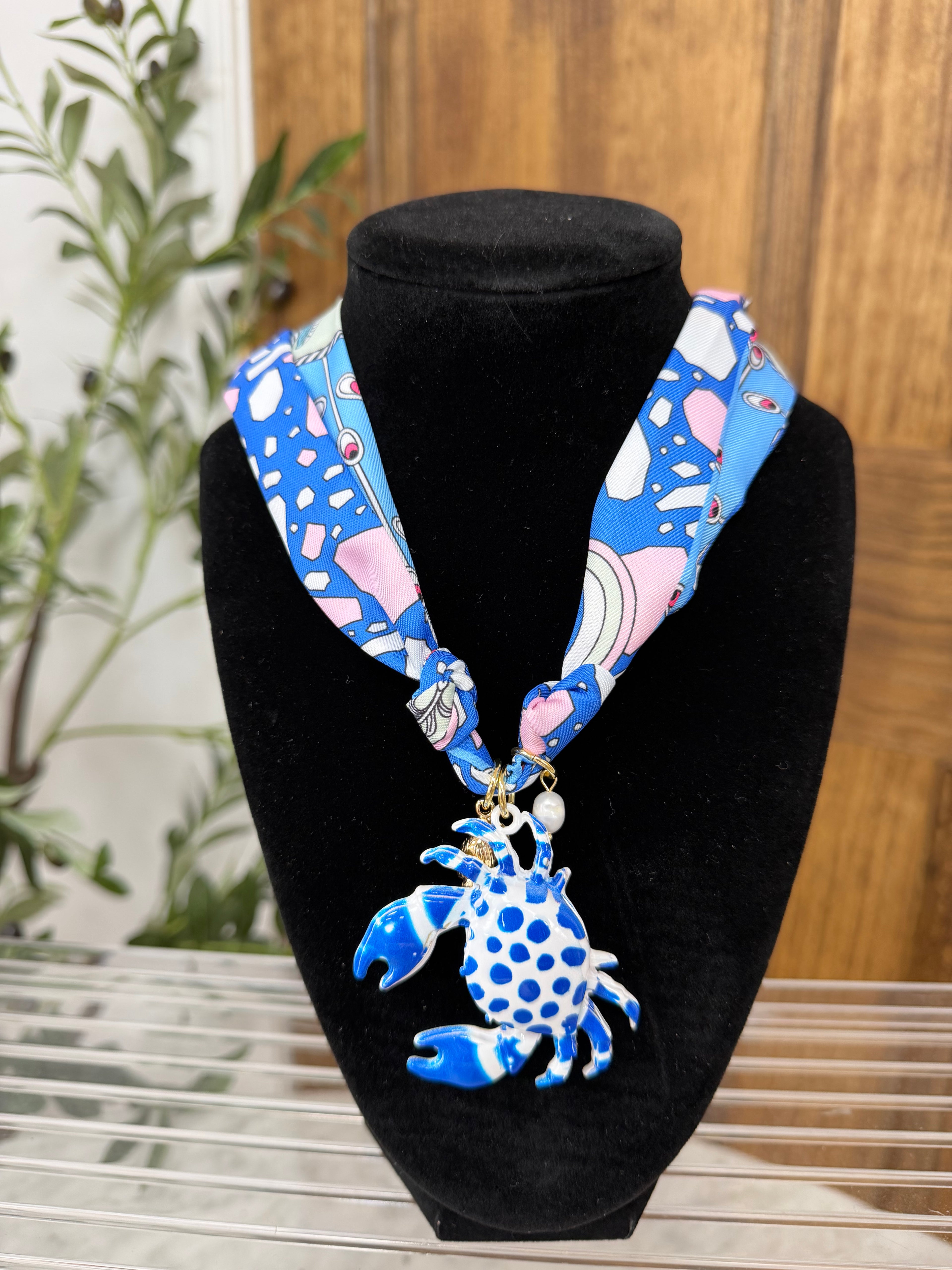 Crab Pendant Scarf Necklace