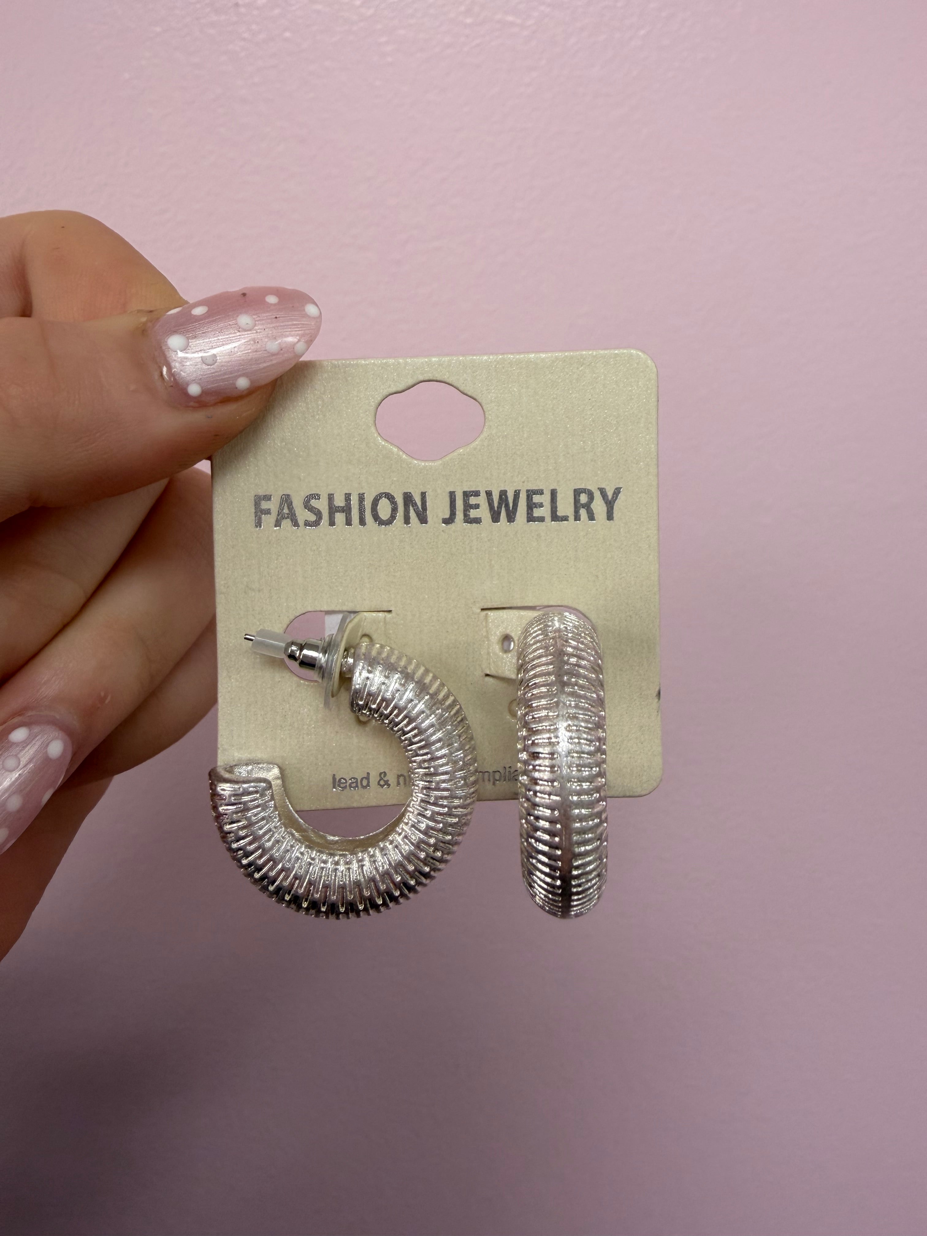 Small Chunky Silver Half Hoop