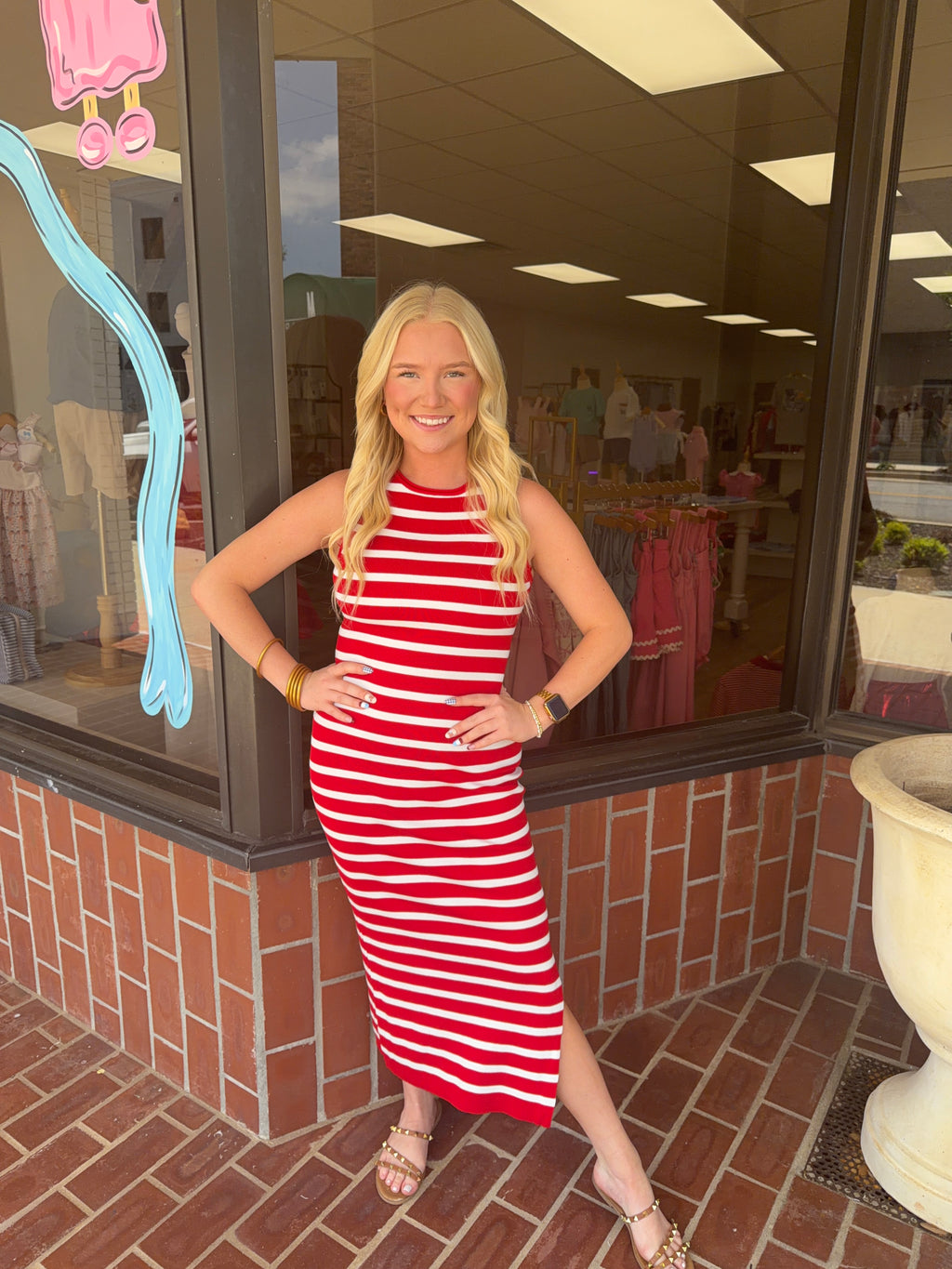 Red Striped Midi Dress