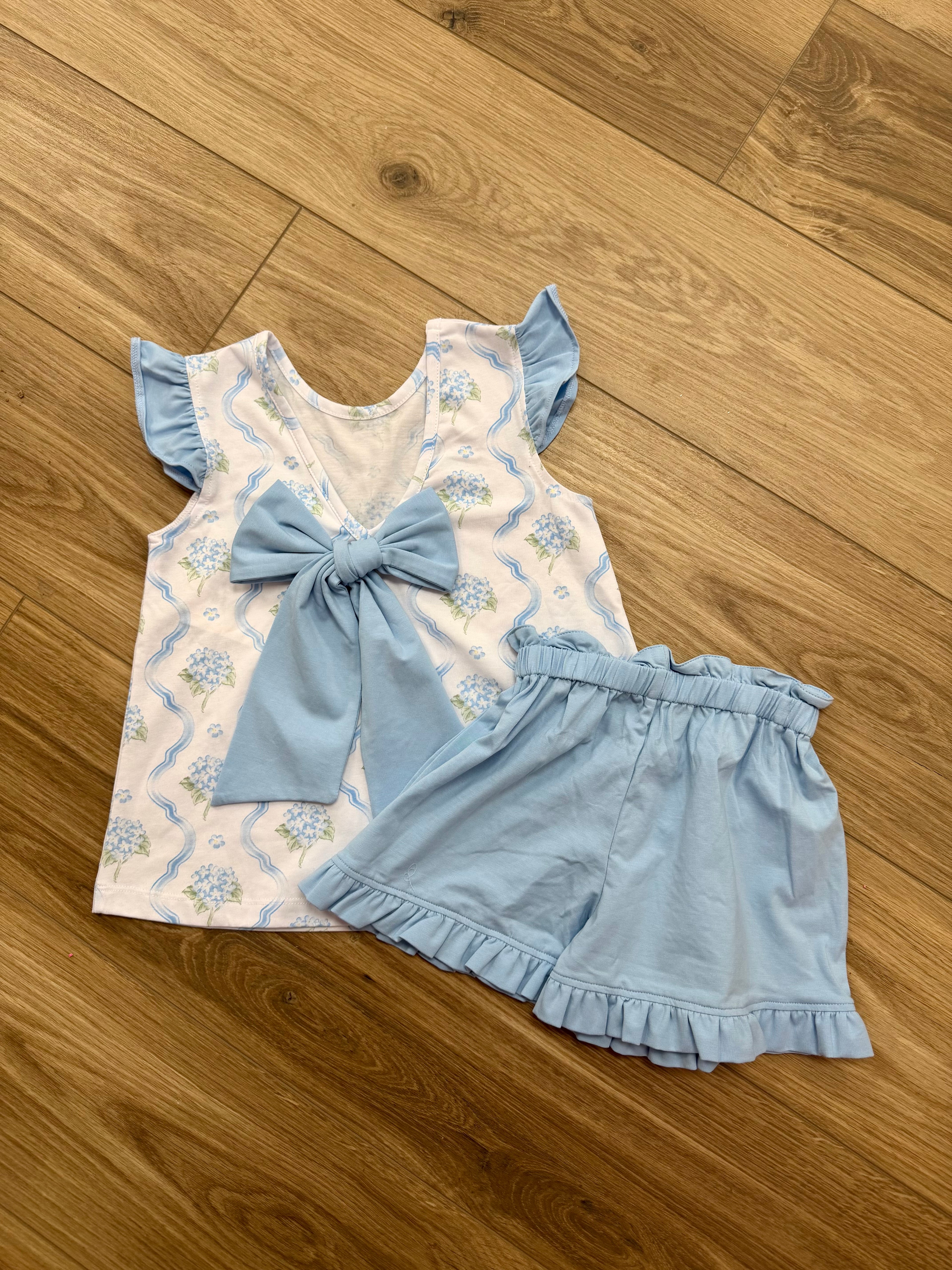 Blue Hydrangea Shorts Set