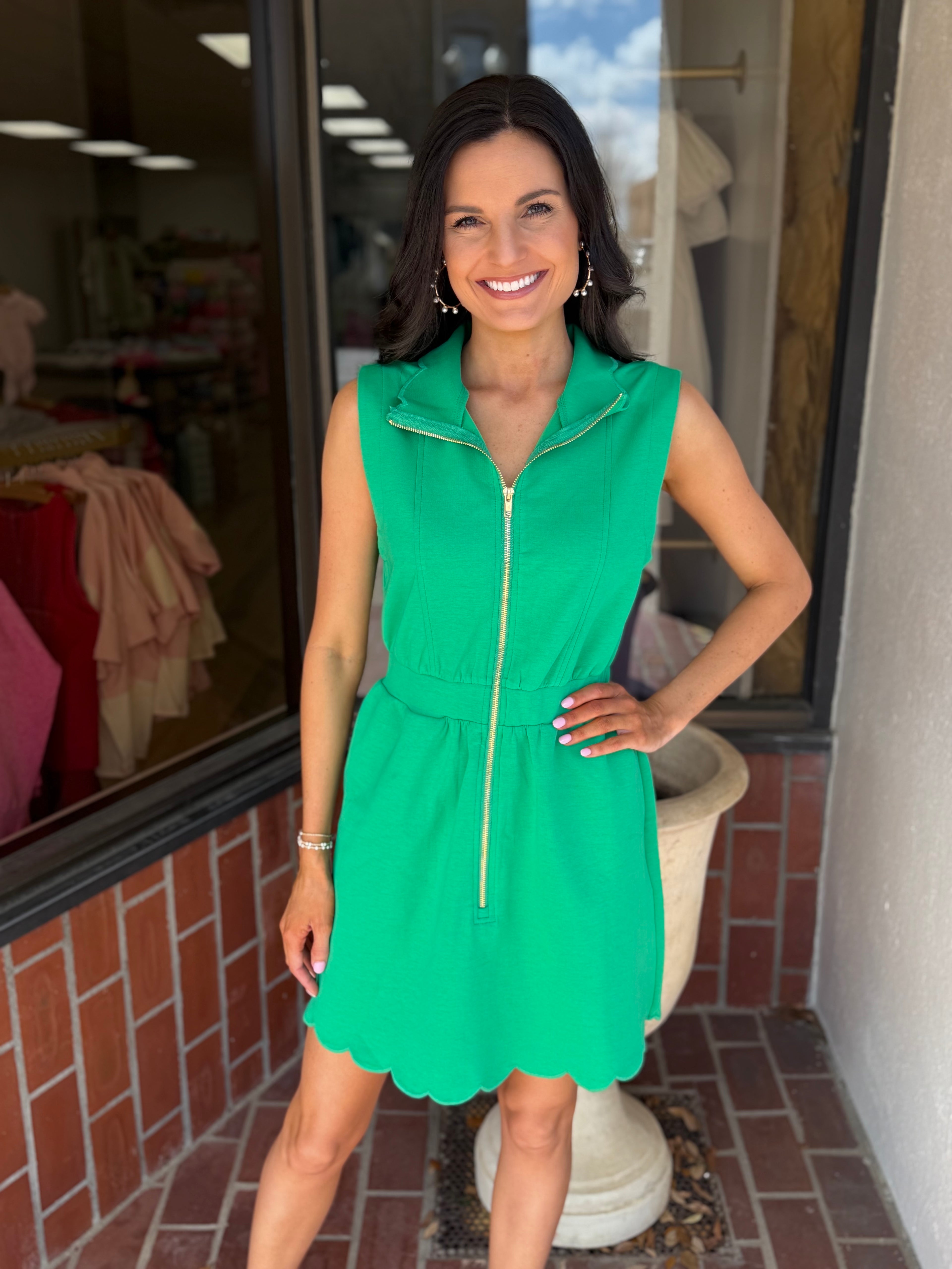 Green Scalloped Neckline Dress