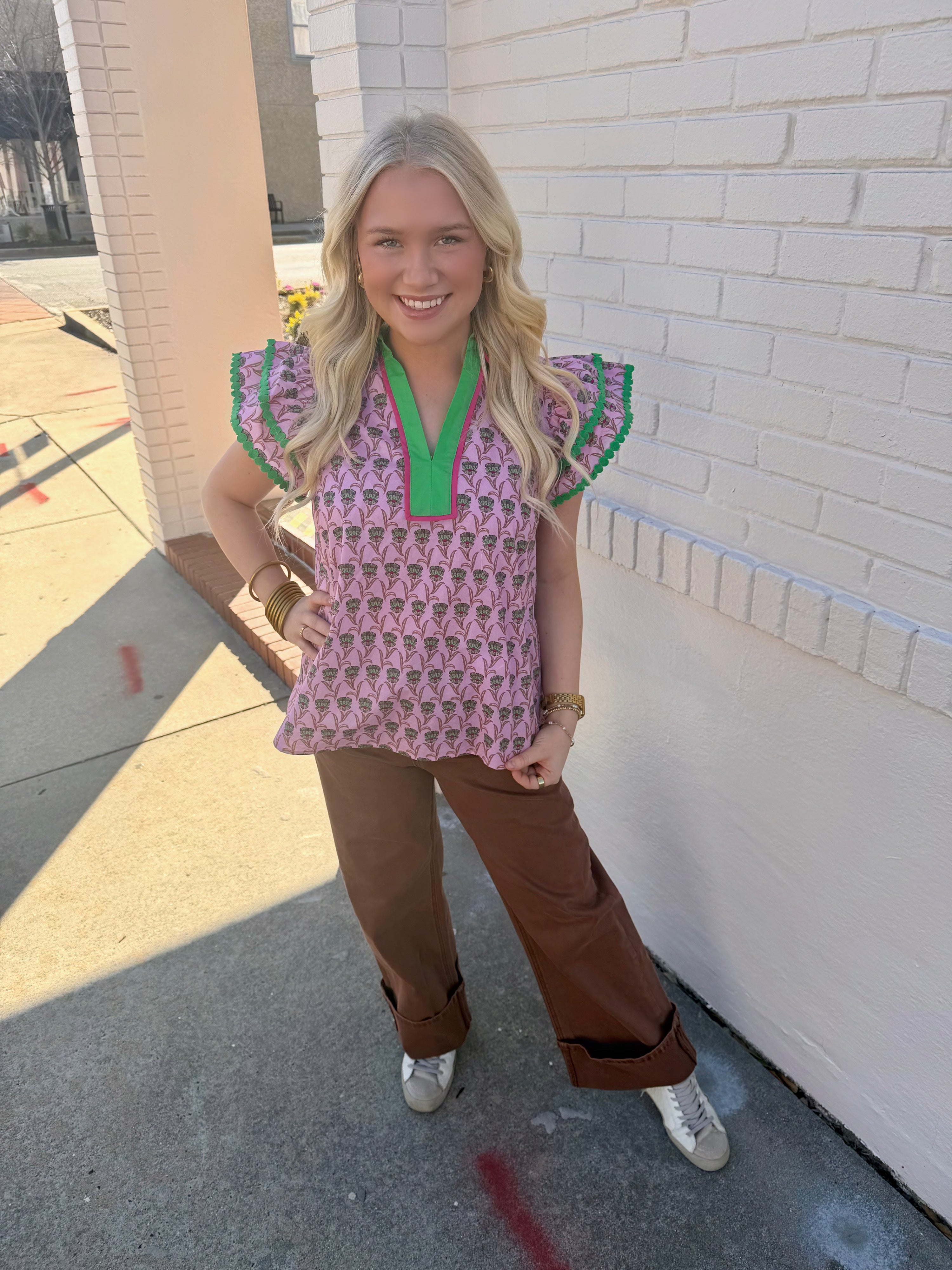 Pink & Green Ruffle Blouse