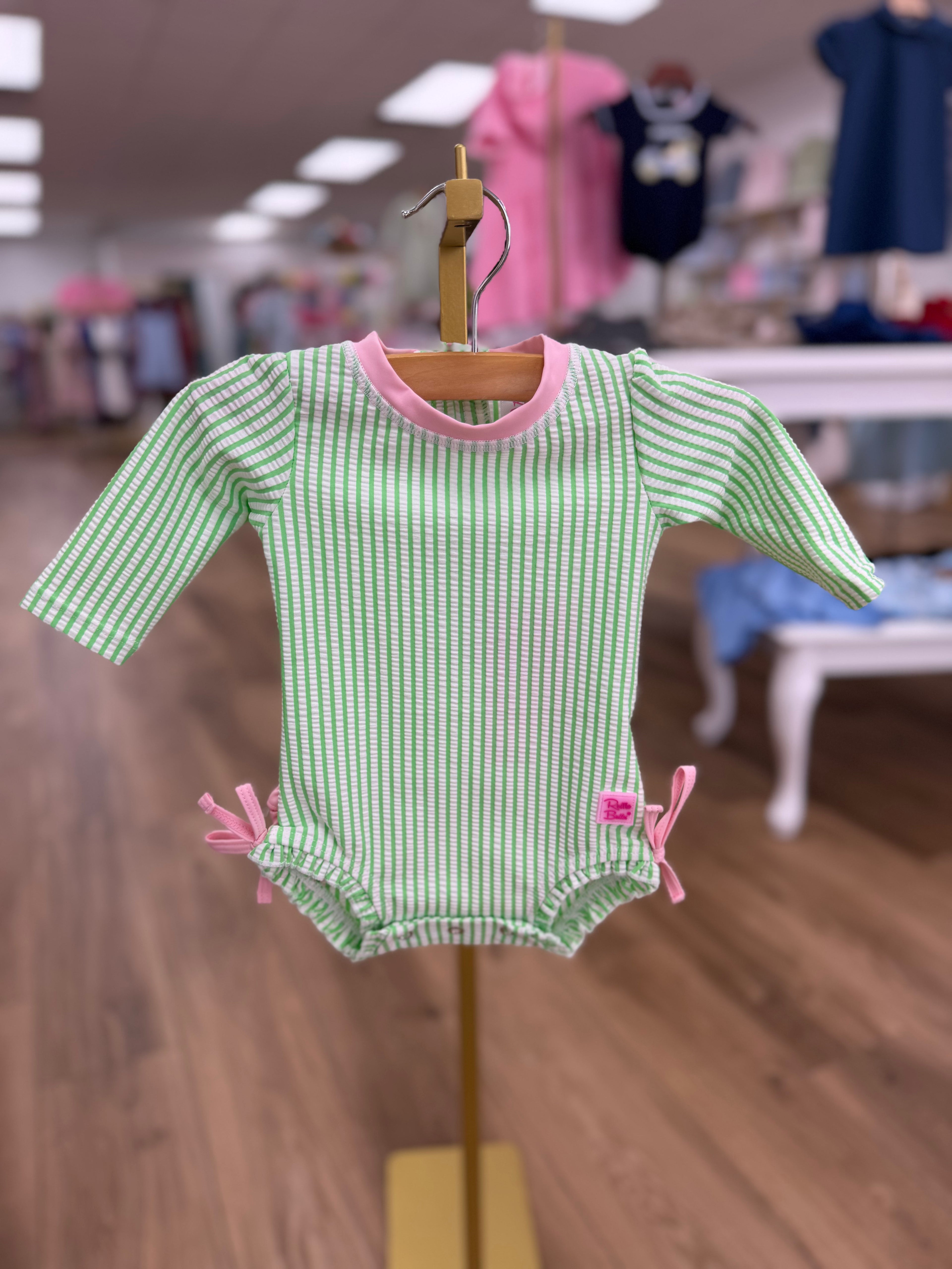 Spring Green Seersucker Long Sleeve Rash Guard