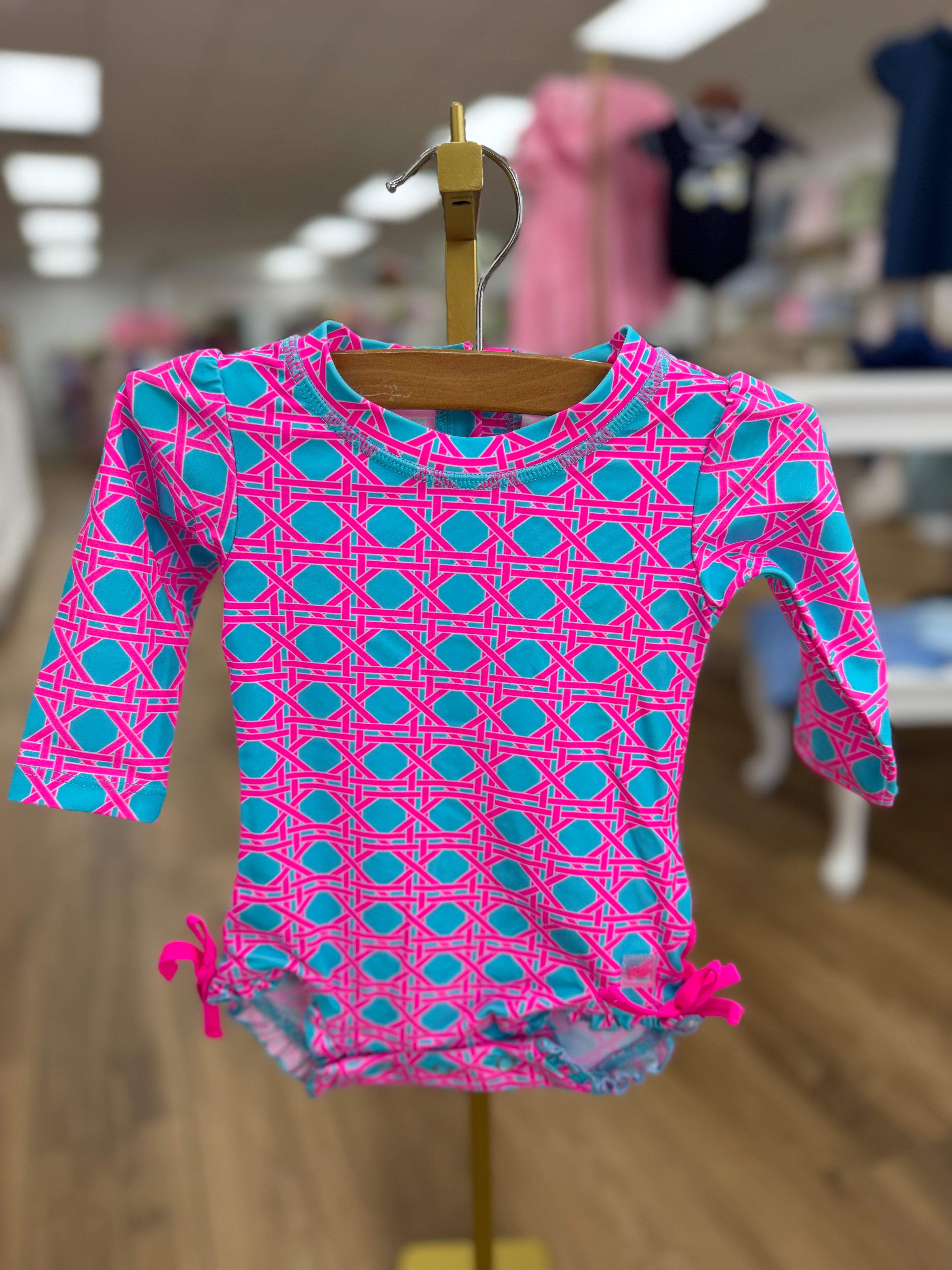 Neon Sorbet Cane Long Sleeve One Piece Rash Guard Swimsuit