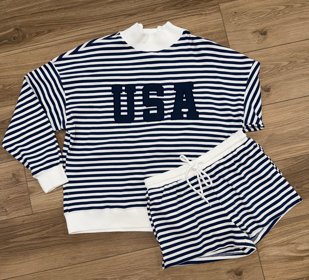 USA Mock neck Sweatshirt Set