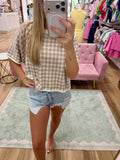 Oatmeal Gingham Knit Top