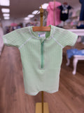 Spring Green Seersucker Short Sleeve One Piece Rash Guard