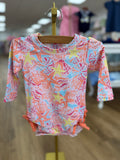 Sunset Seashells Long Sleeve One Piece Rash Guard Swimsuit