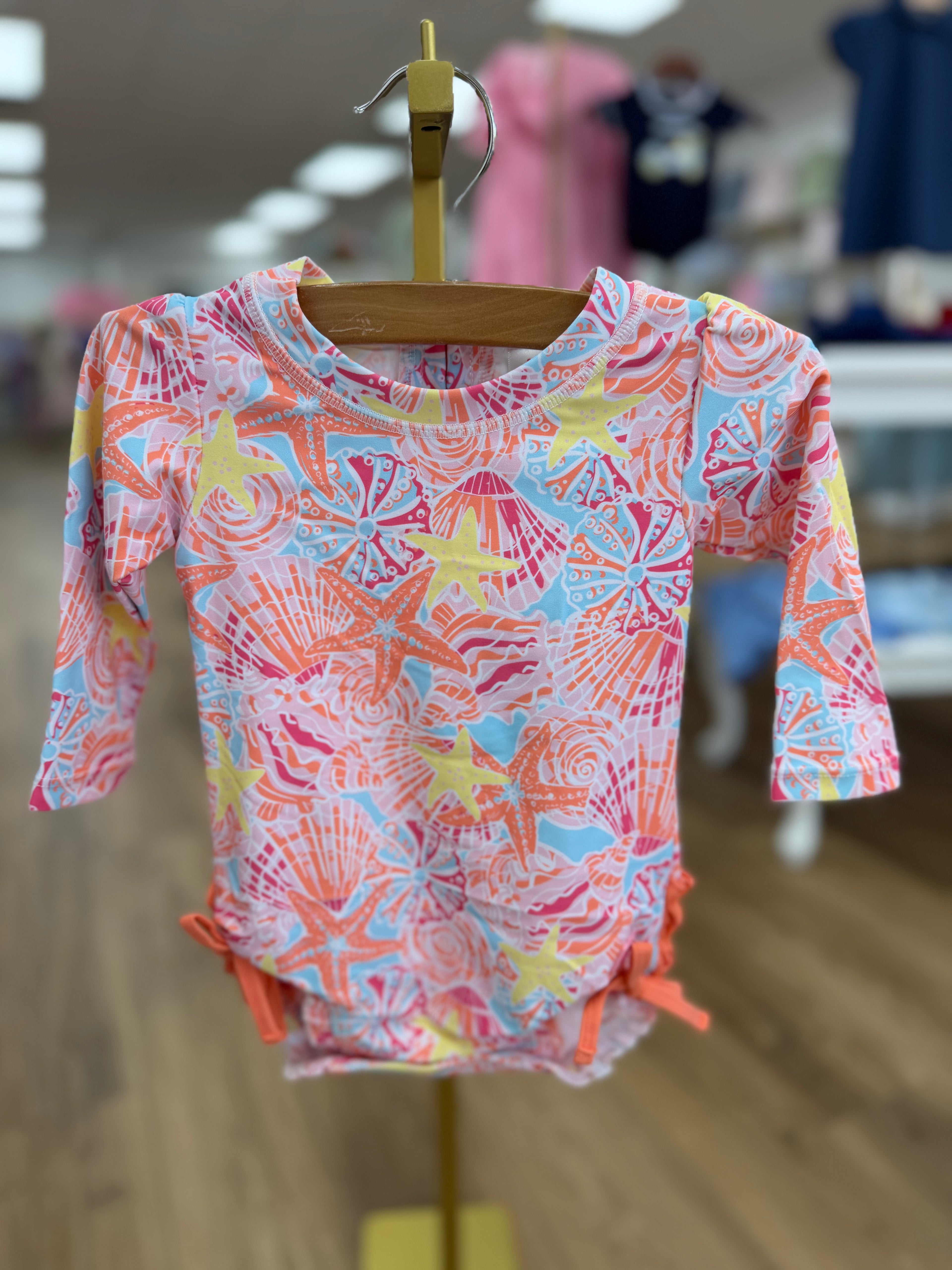 Sunset Seashells Long Sleeve One Piece Rash Guard Swimsuit