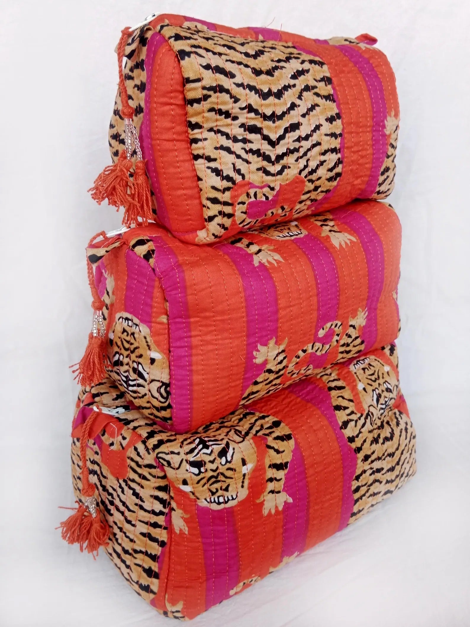 Tiger Block Print Toiletry Bags