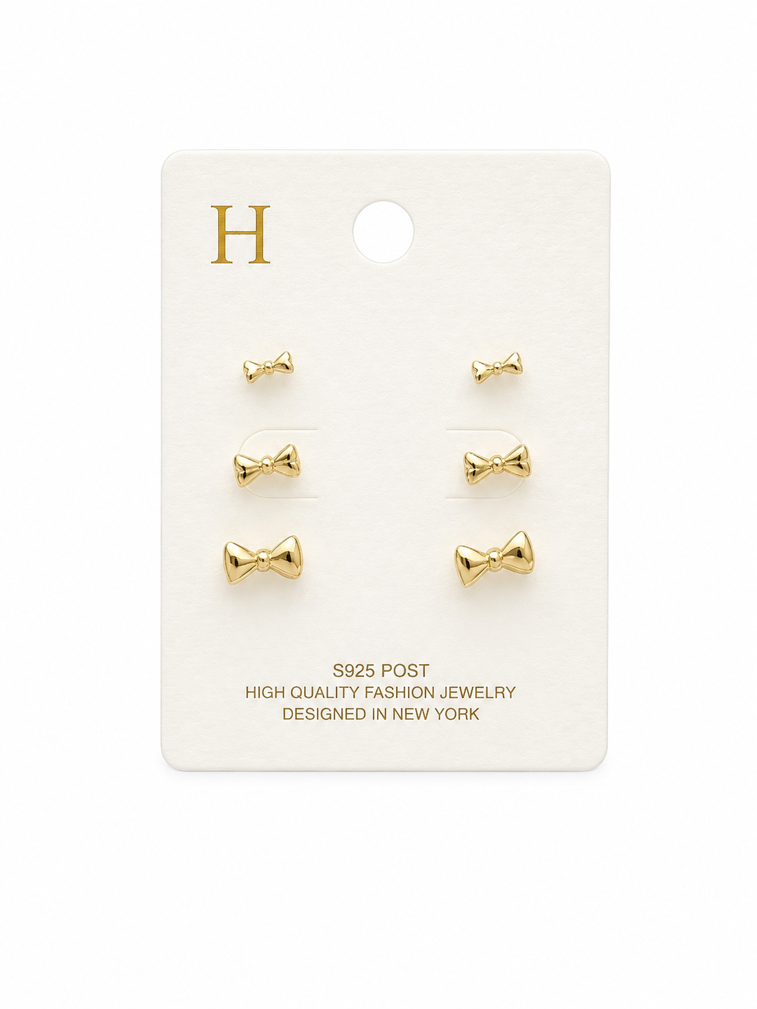 3 Pairs Bow Stud Earrings