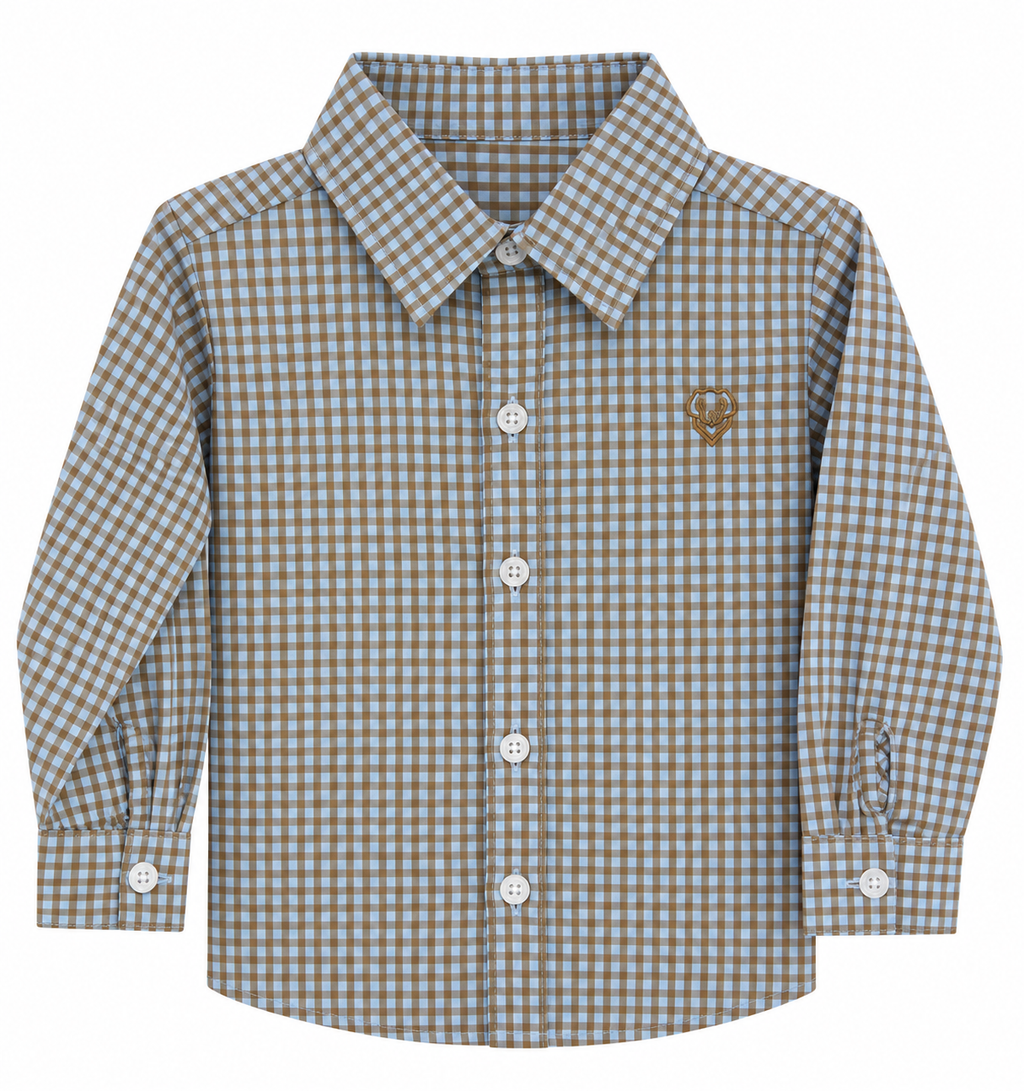 Boys Button Down -  Blue & Brown