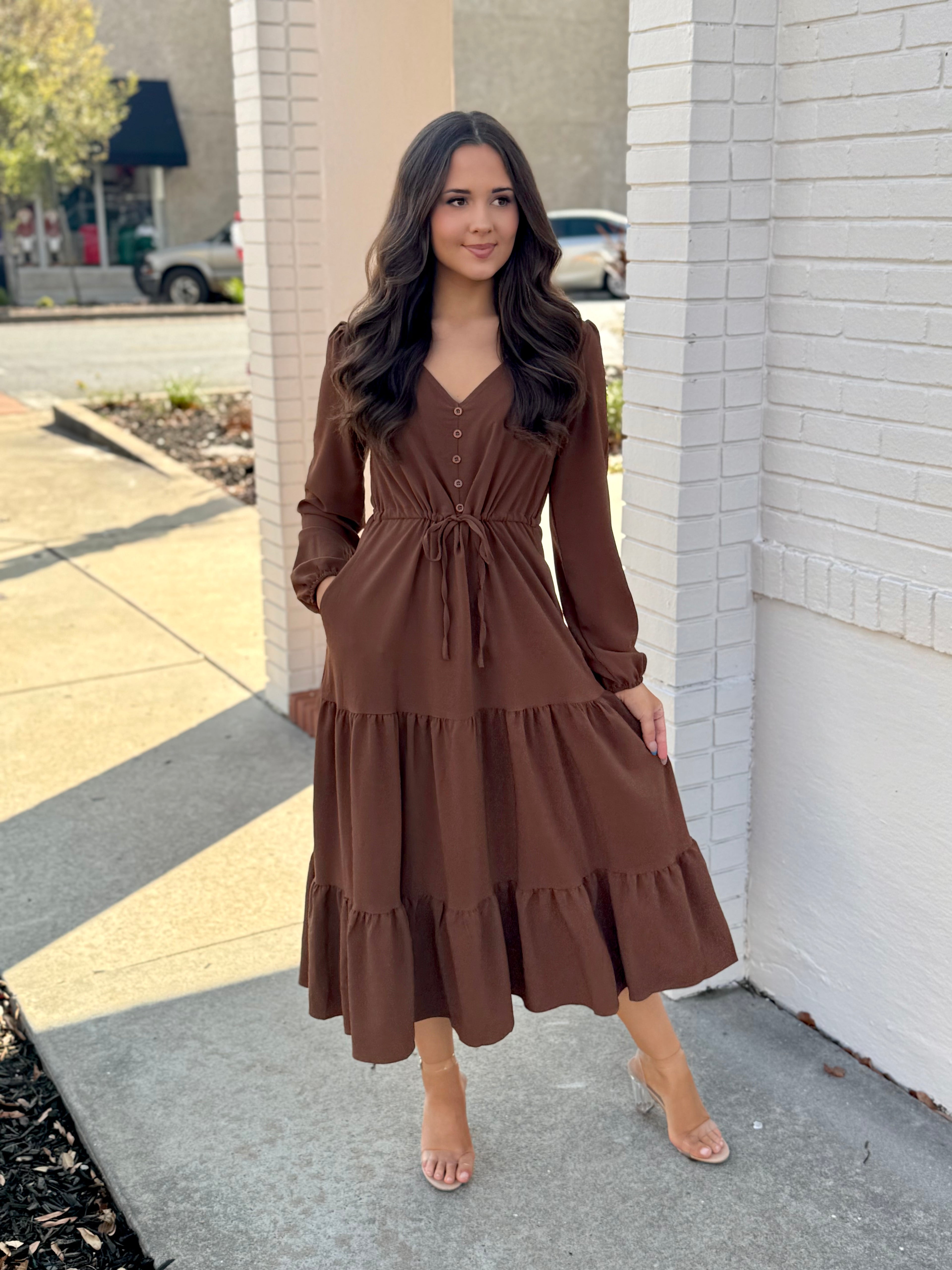 Long Sleeve Chestnut Maxi Dress