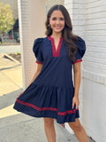 Navy With Plaid Trim Dress