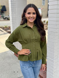 Olive Pleated Top
