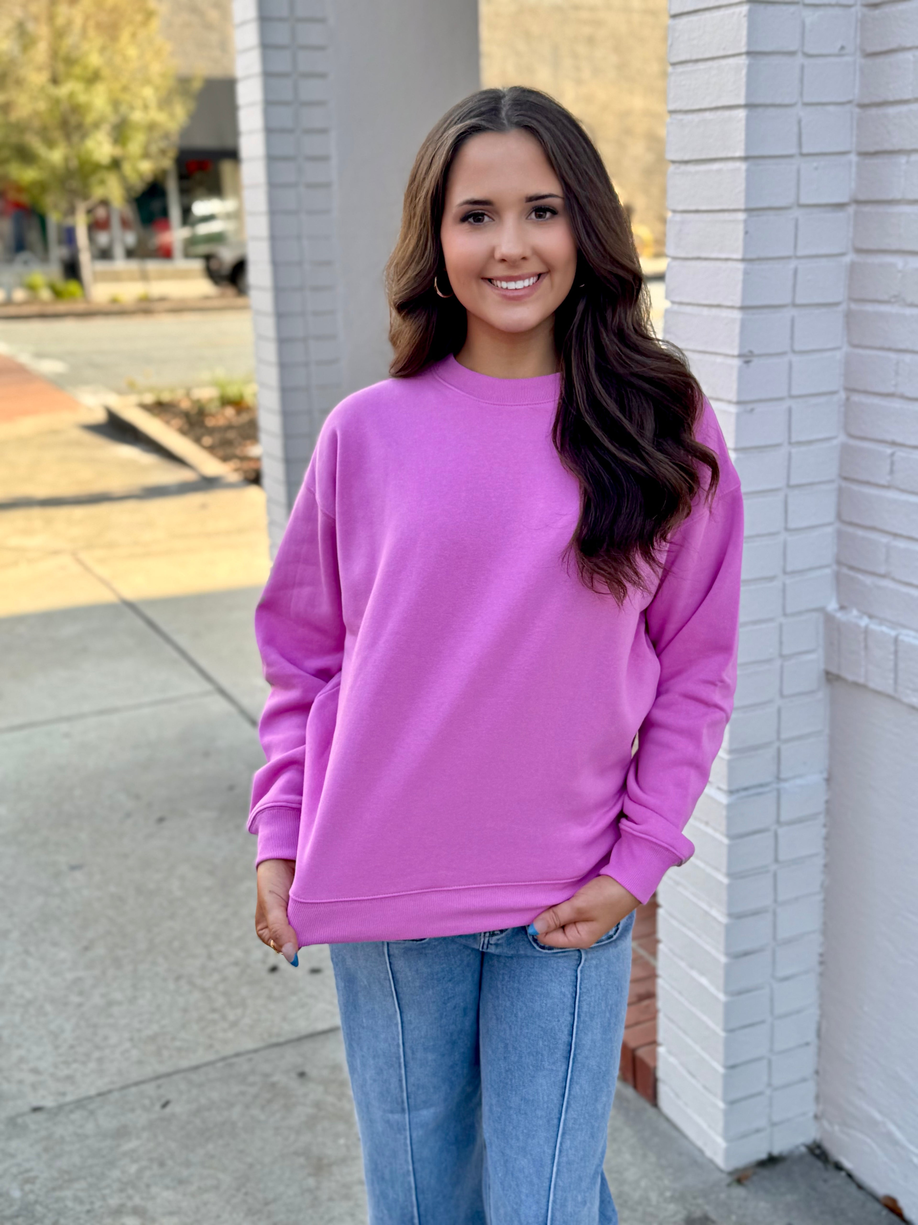 Bright Mauve Blue Fleece Sweatshirt